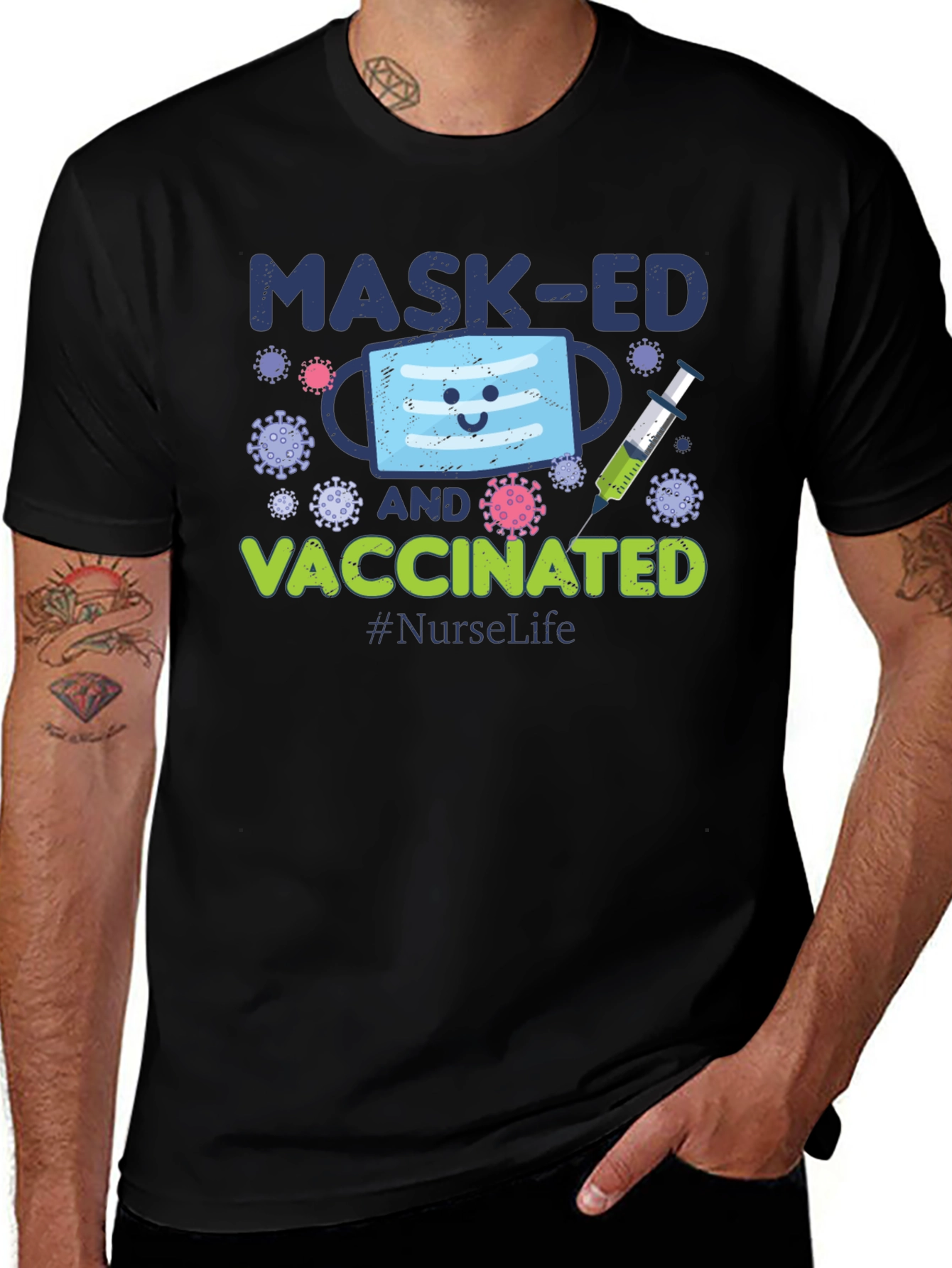 Variant 18 of Masked and Vaccinated Graphic T-Shirt