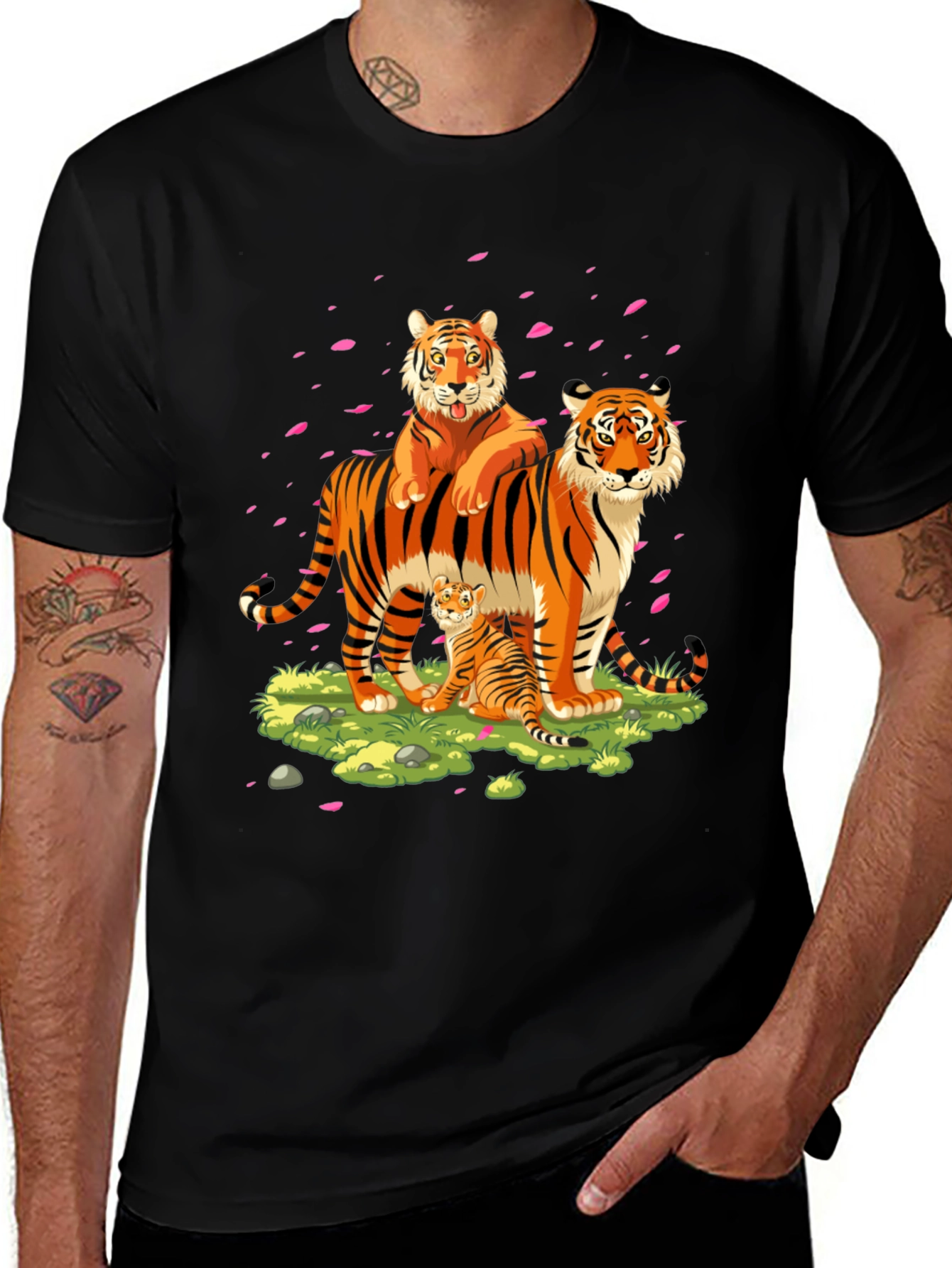 Variant 19 of Tiger Family Graphic Print Black T-Shirt