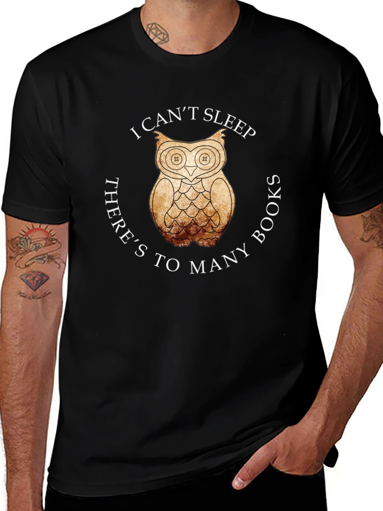 Variant 2 of Book Lover Owl T-Shirt - I Can't Sleep