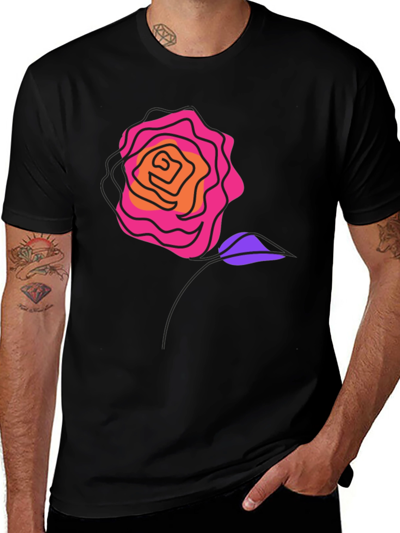 Variant 17 of Abstract Rose Graphic T-Shirt - Black