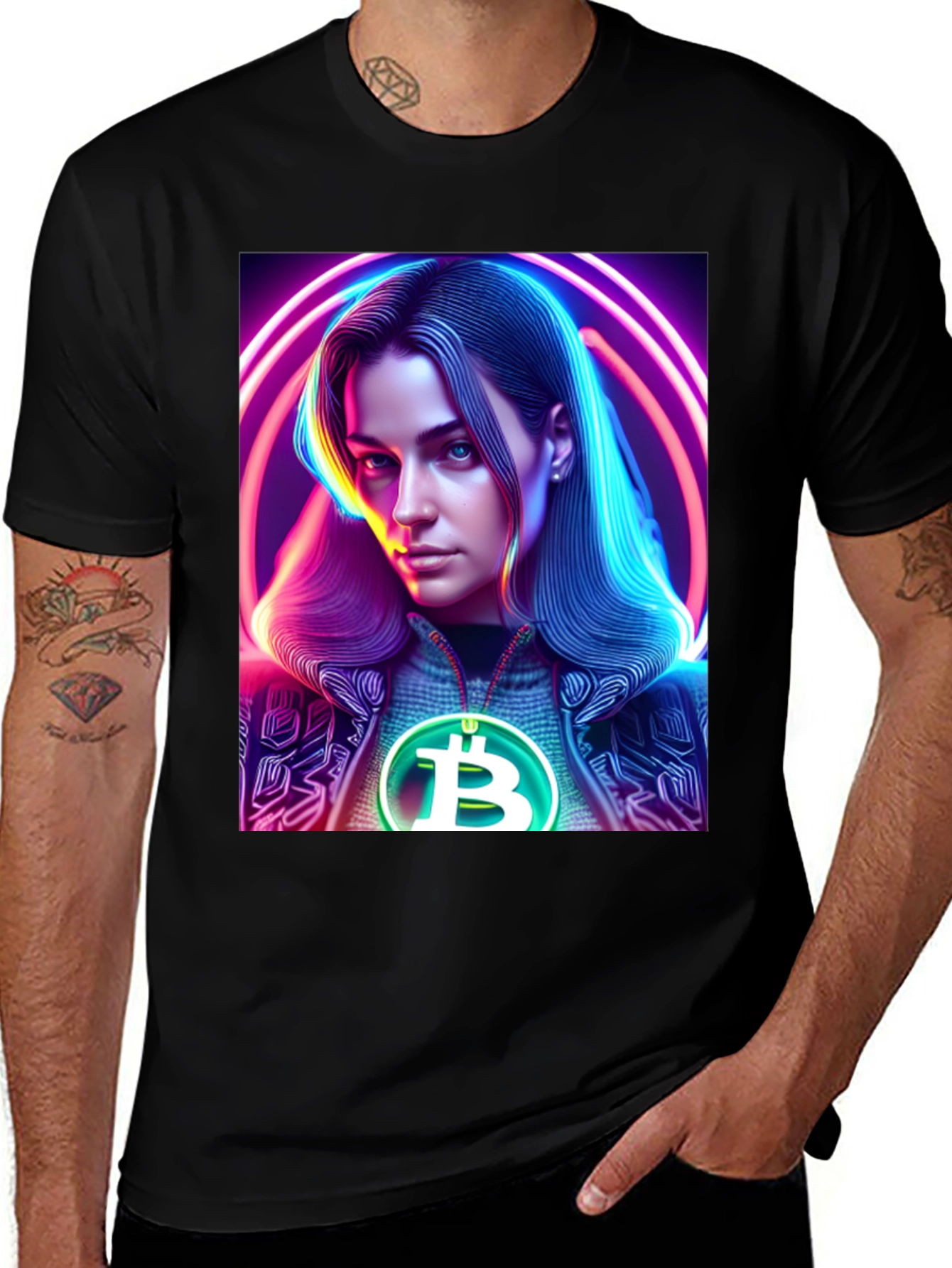 Neon Crypto Girl Tee - Bitcoin Fashion