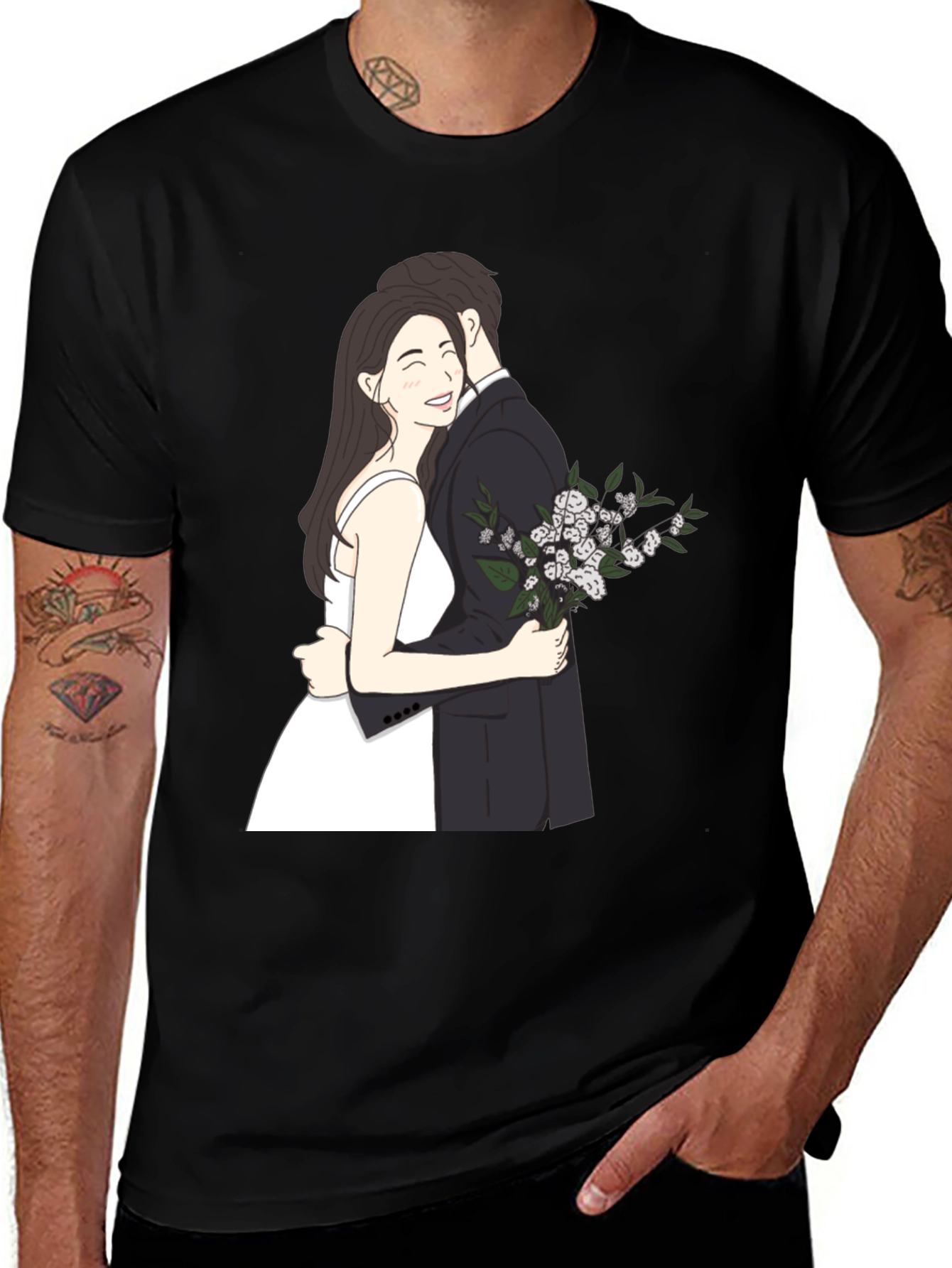 Variant 24 of Couple Embrace Graphic Tee - Black