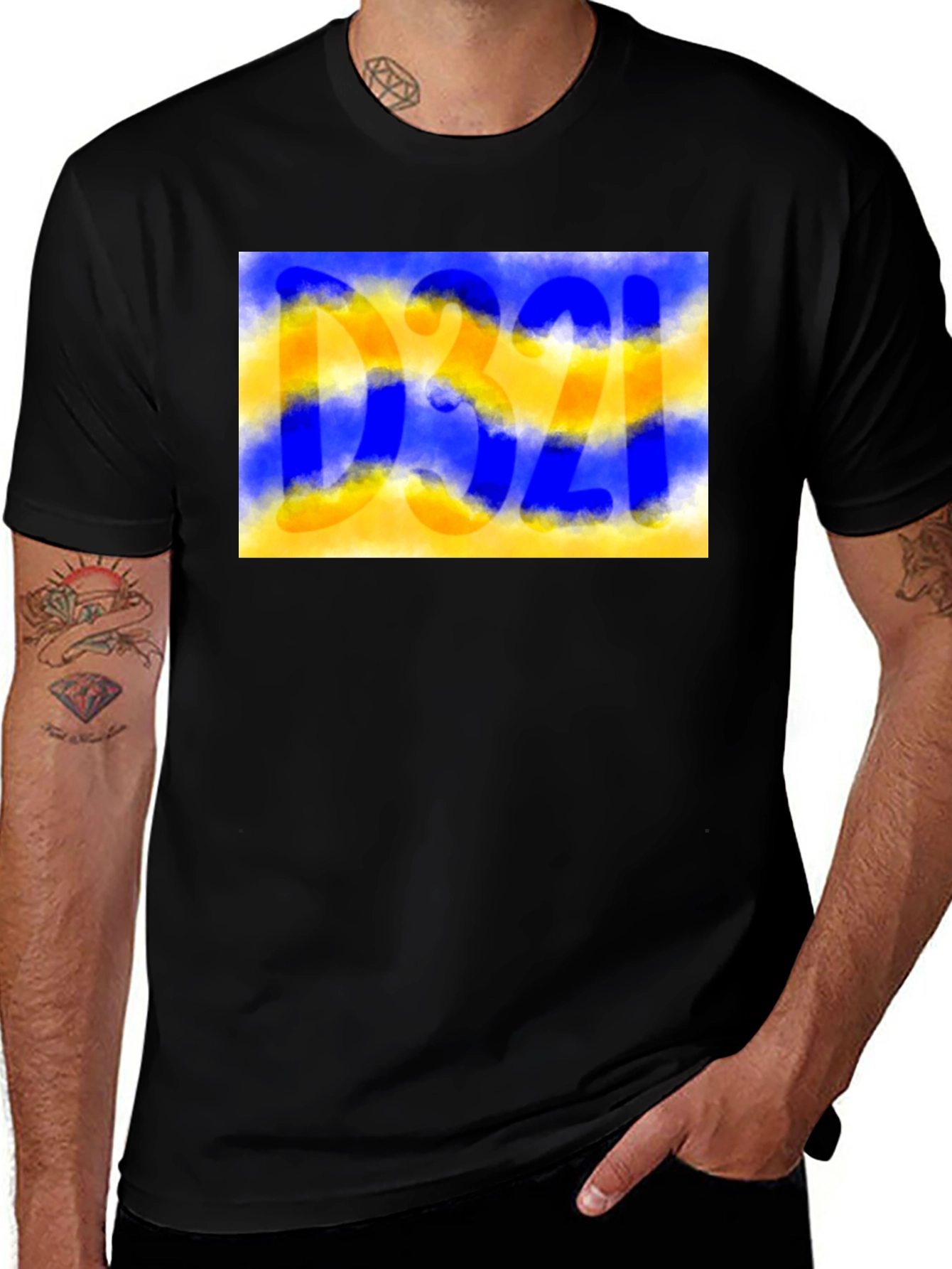 Variant 20 of D321 Graphic Tee - Bold Blue & Yellow Stripe Design