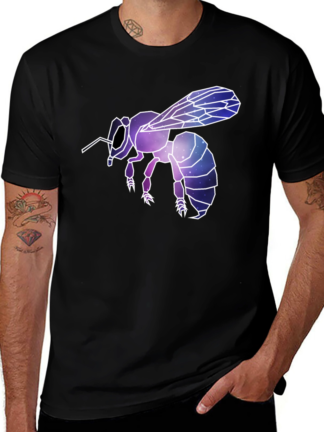 Variant 7 of Geometric Galaxy Bee Graphic Tee - Black