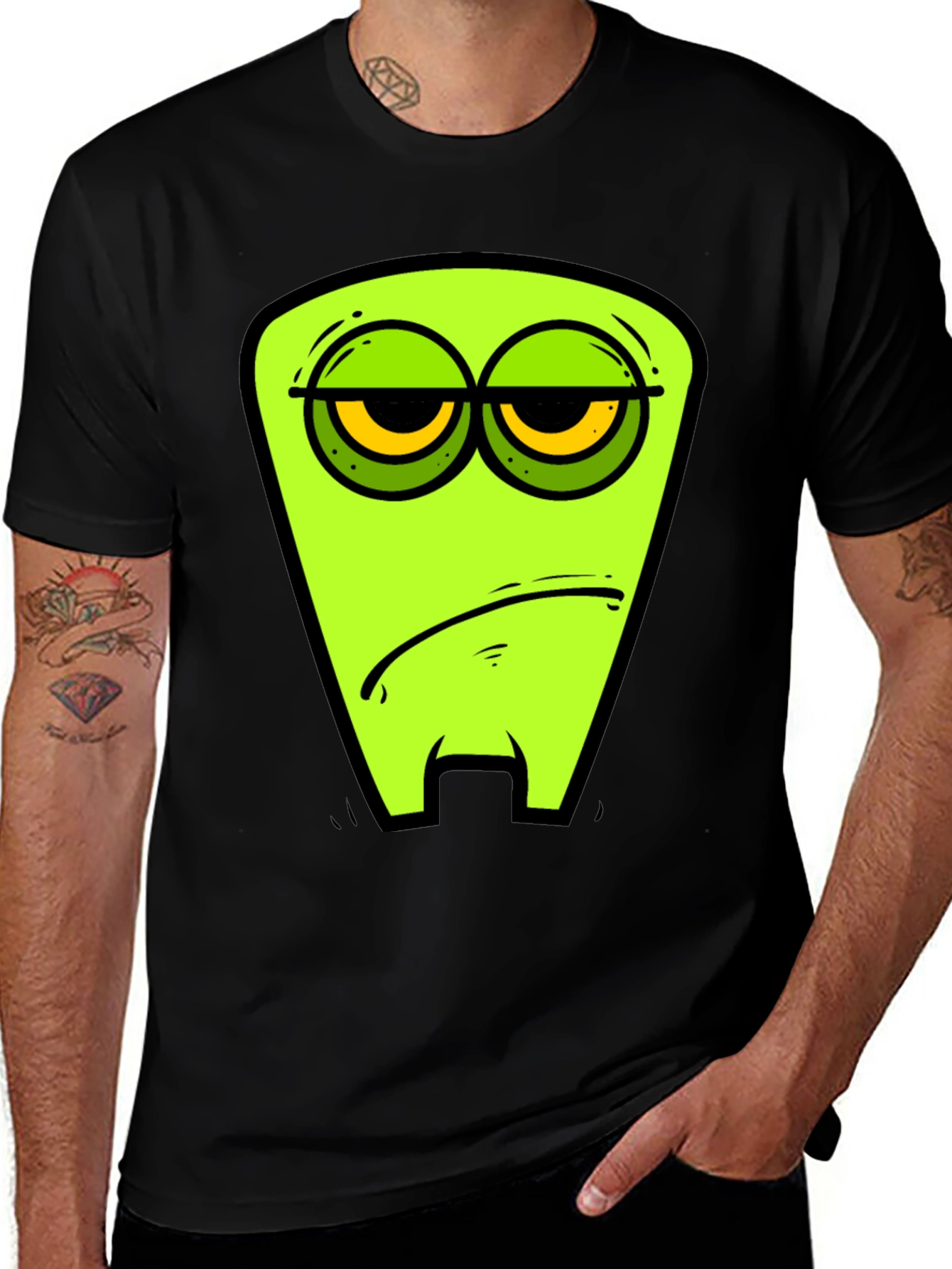 Variant 6 of Grumpy Green Alien Graphic Tee - Black Cotton T-Shirt