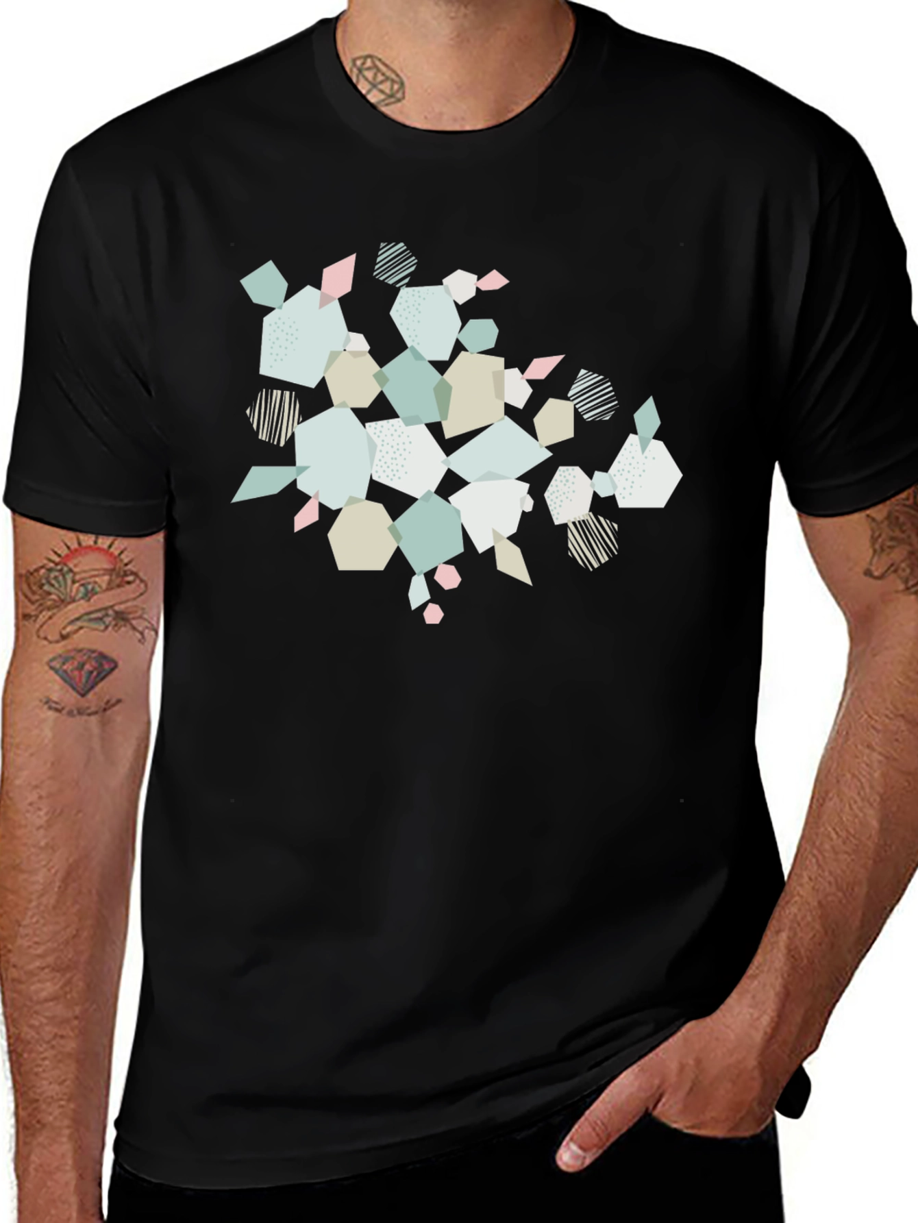 Variant 29 of Geometric Print Black T-Shirt