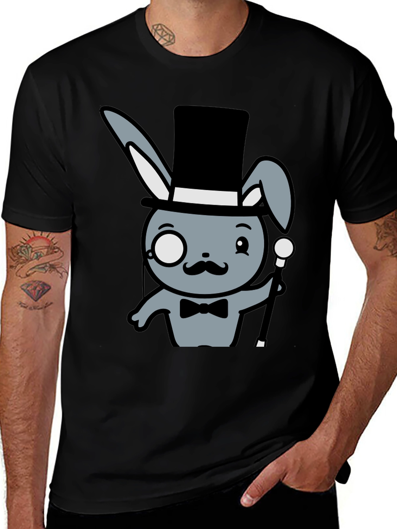 Variant 9 of Dapper Rabbit Top Hat Bowtie T-Shirt