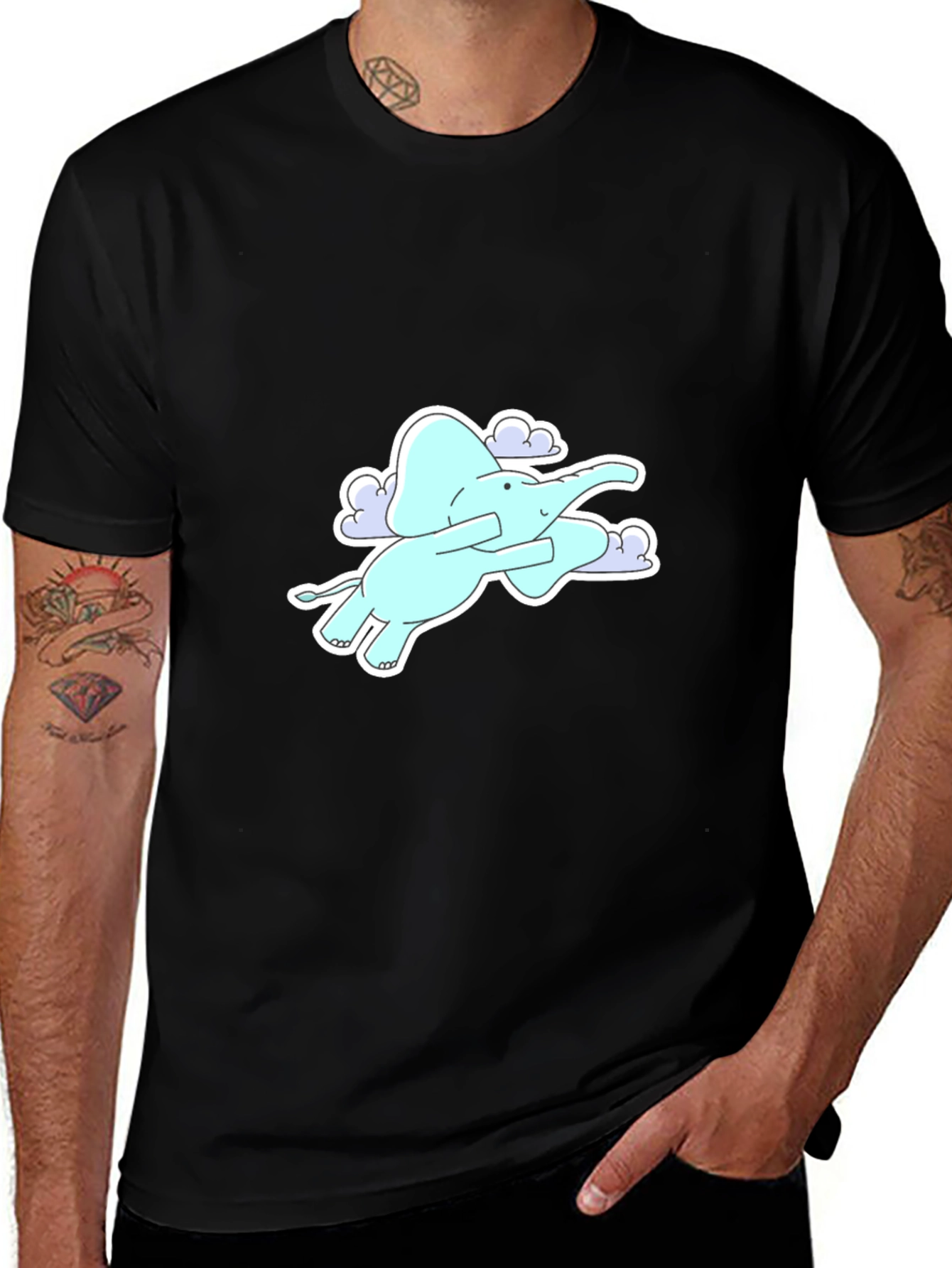 Variant 21 of Elephant Flying in Clouds Graphic Tee - Black