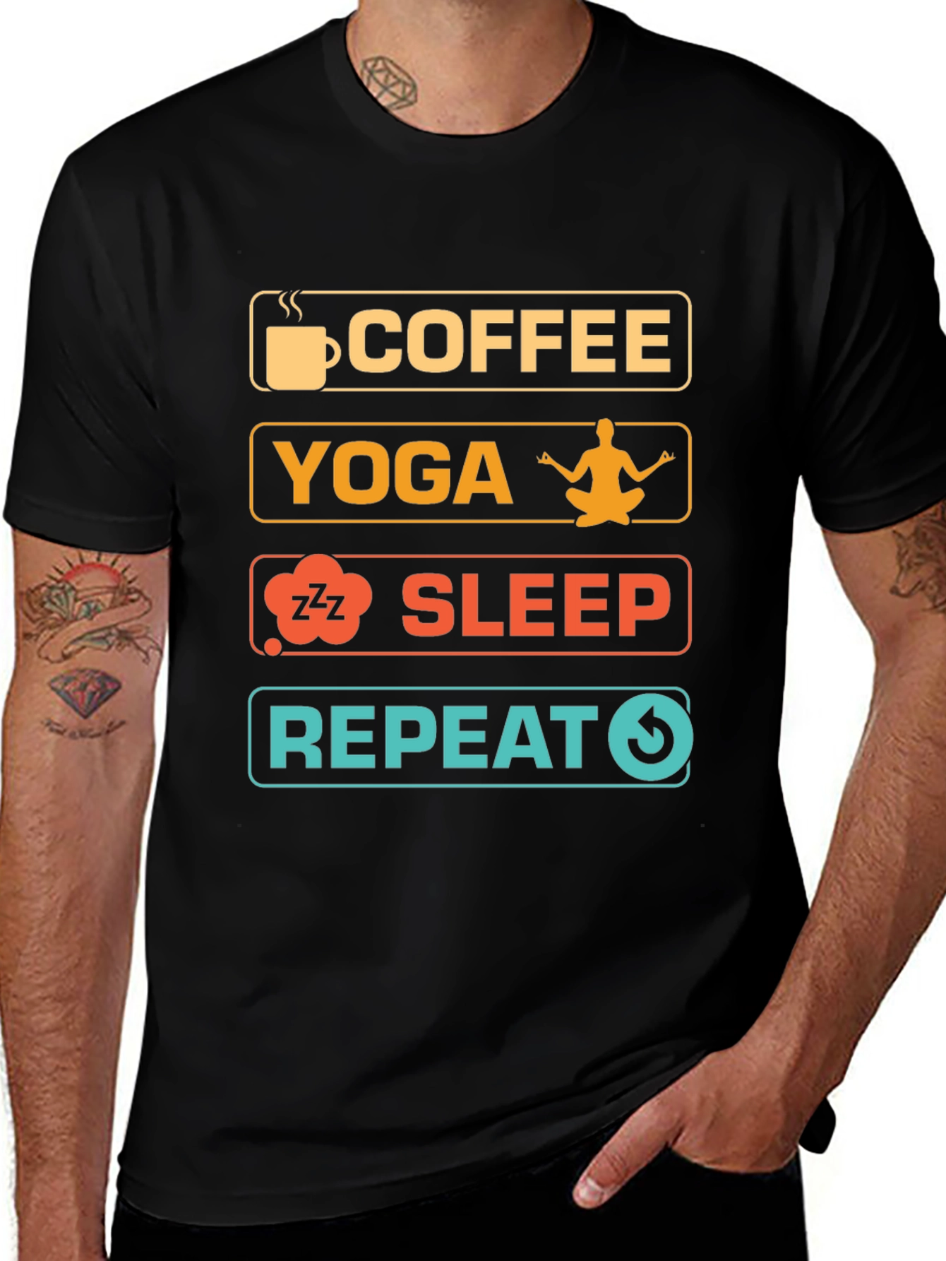 Variant 10 of Coffee Yoga Sleep Repeat Graphic T-Shirt