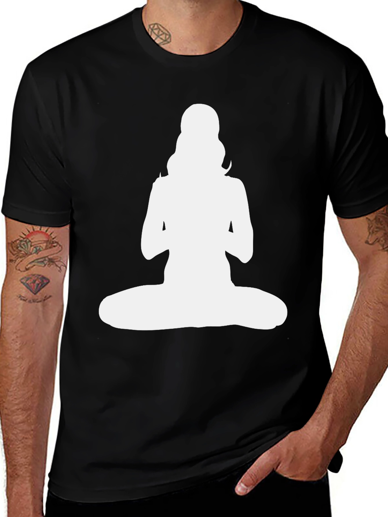 Variant 9 of Meditating Woman Graphic Tee - Black Cotton Blend