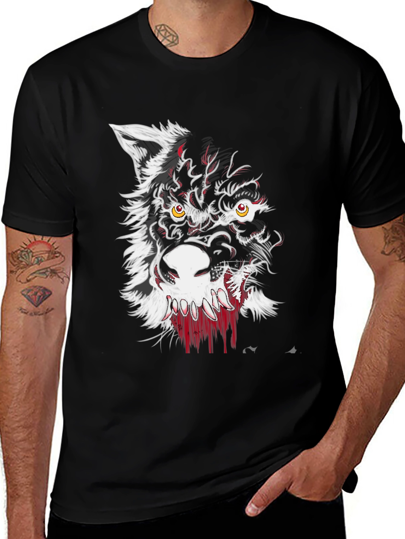 Variant 17 of Werewolf Graphic Print Black T-Shirt