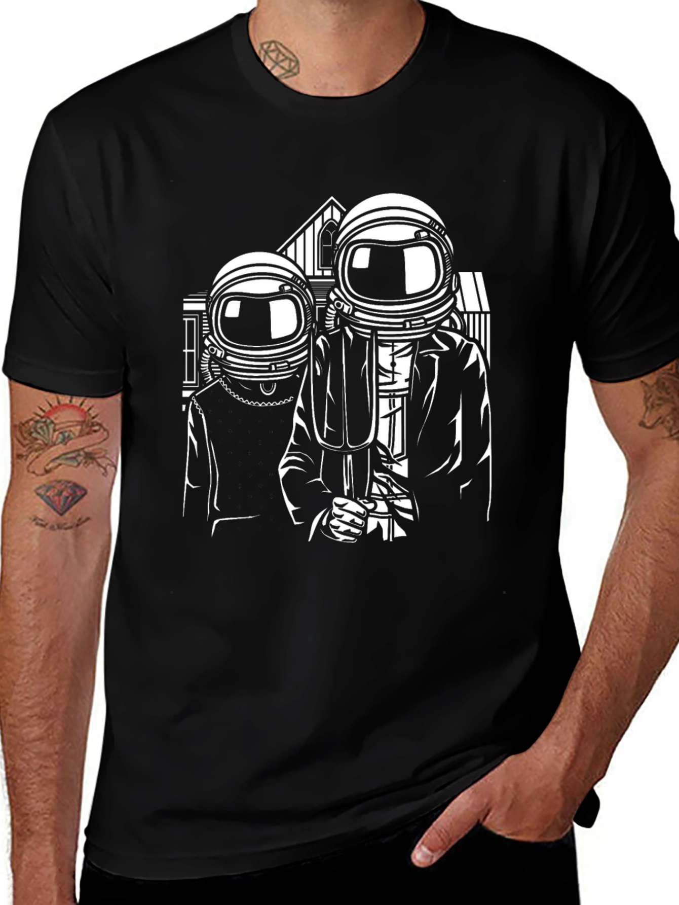 Variant 8 of Astronaut American Gothic Black T-Shirt
