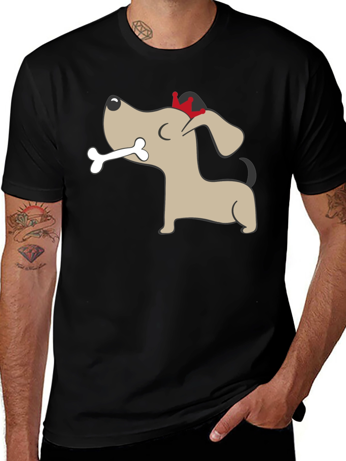 Variant 25 of Dog with Bone Graphic Tee - Men's Black T-Shirt