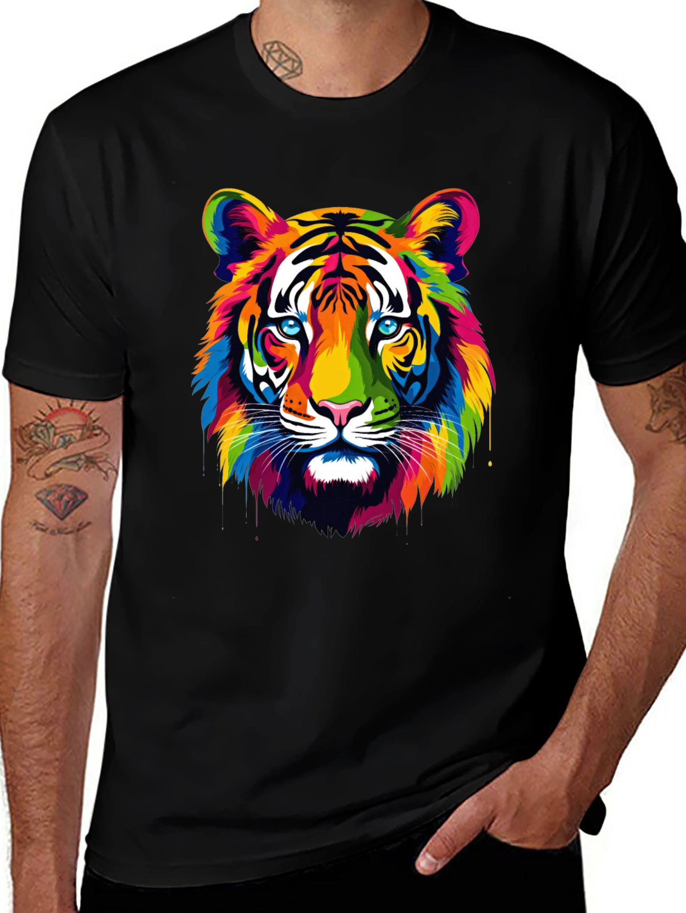 Variant 6 of Colorful Tiger Graphic Tee - Men's Black T-Shirt