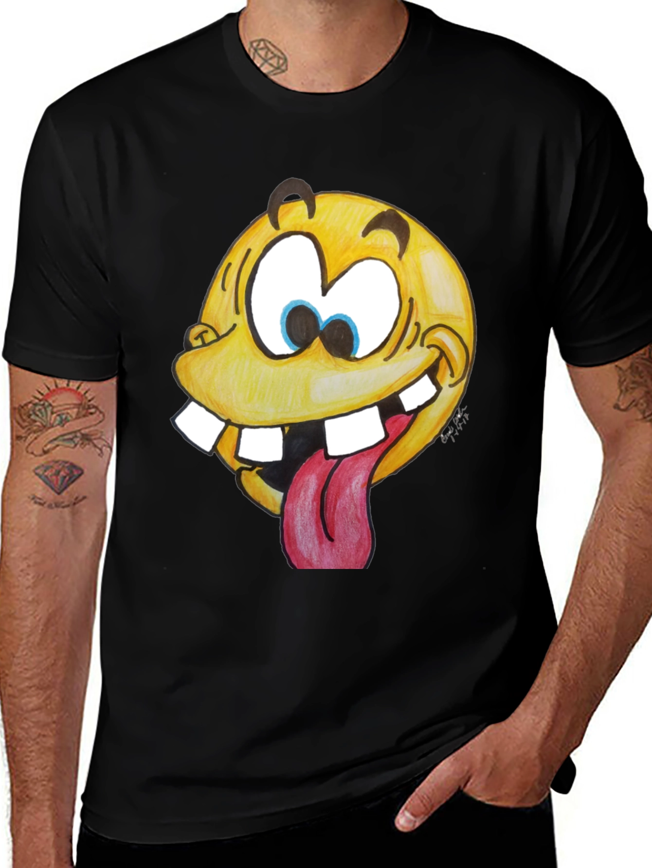 Variant 30 of Funny Goofy Face Graphic T-Shirt - Black