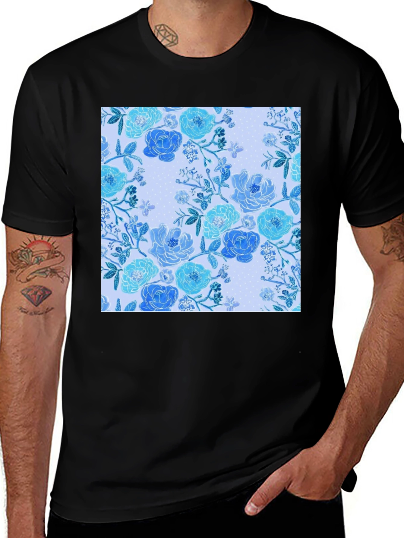 Variant 23 of Floral Print Black T-Shirt