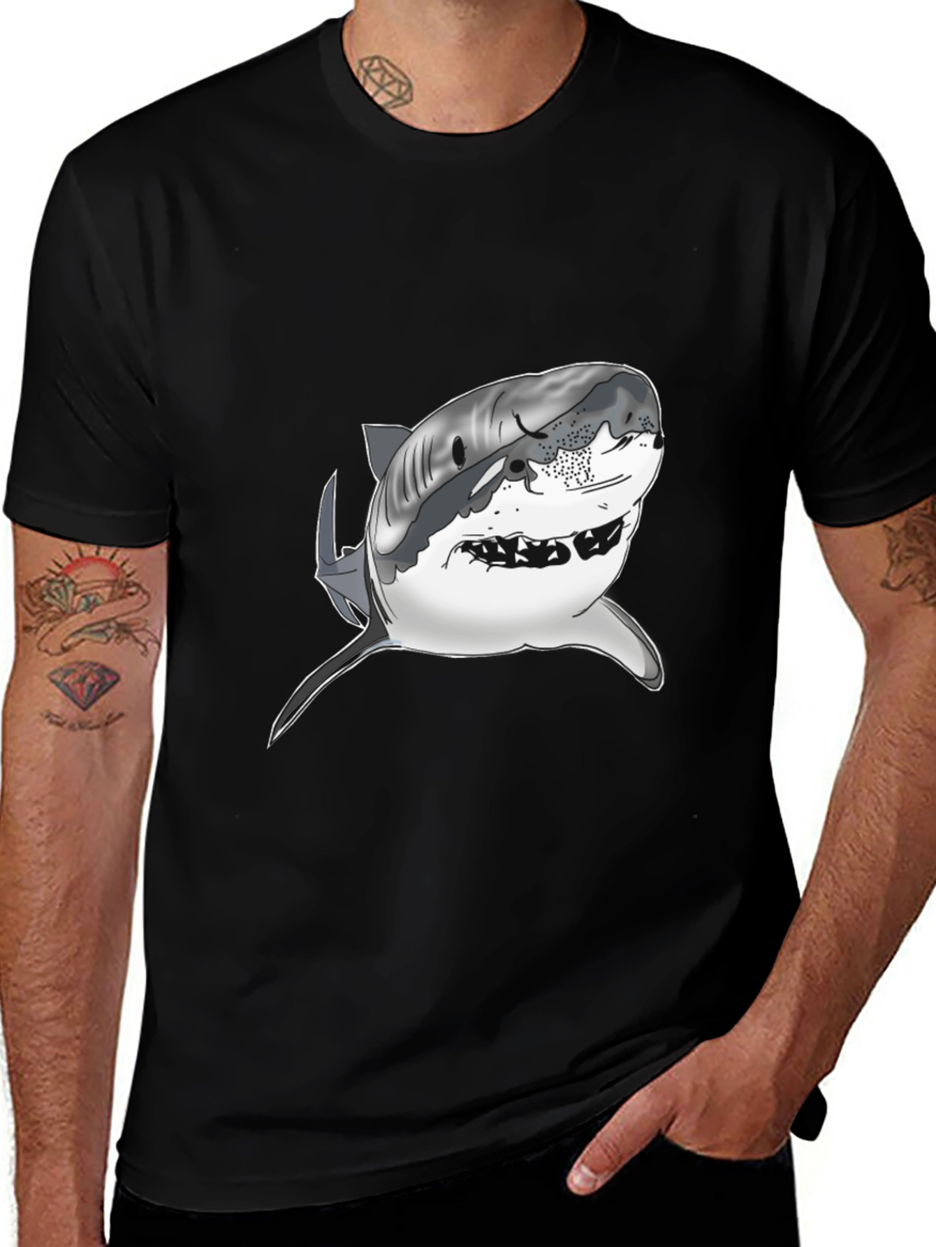 Variant 30 of Shark Graphic Tee - Mens Black Cotton T-Shirt