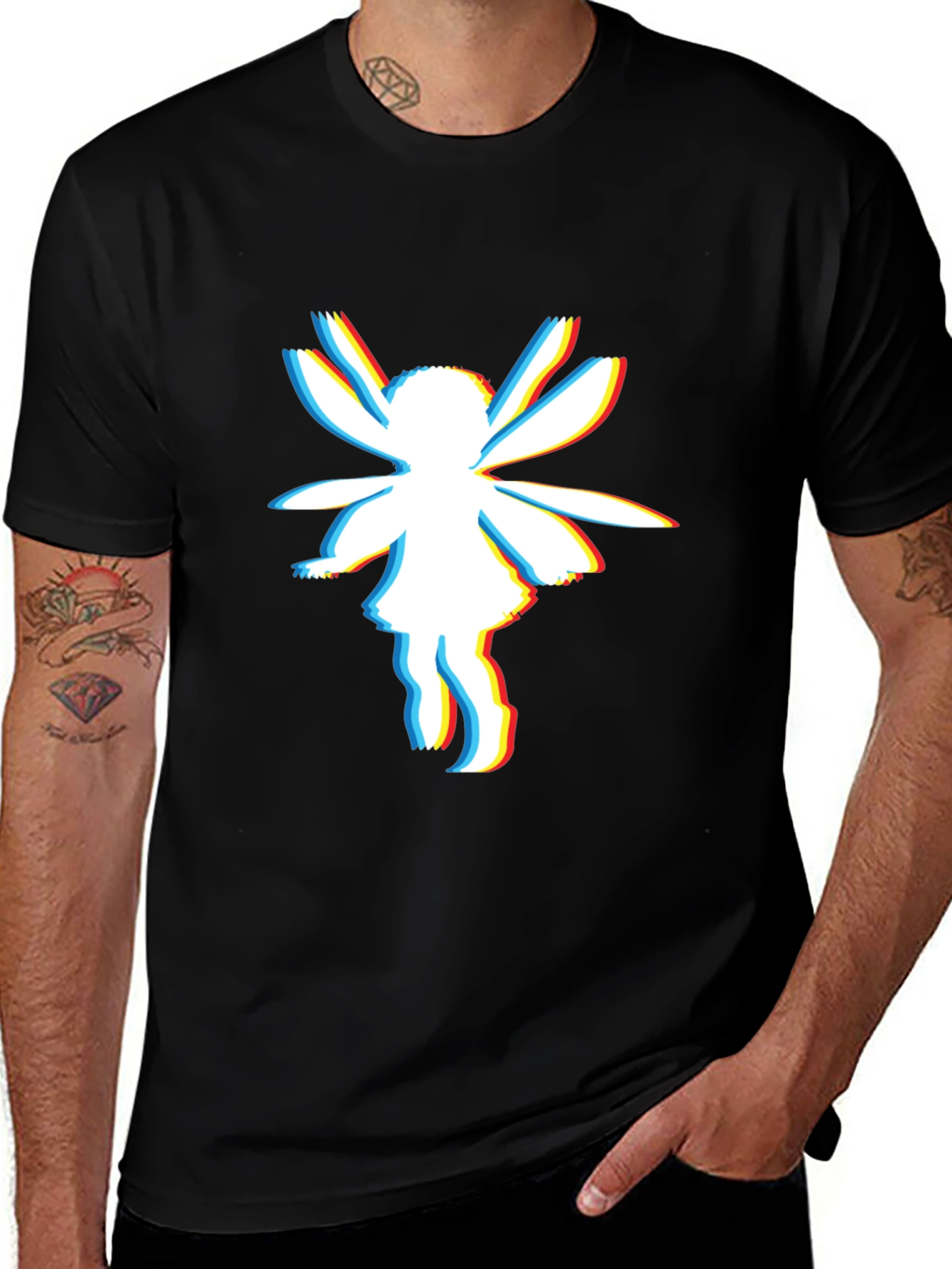 Variant 8 of 3D Fairy Graphic Black T-Shirt - Unique Style
