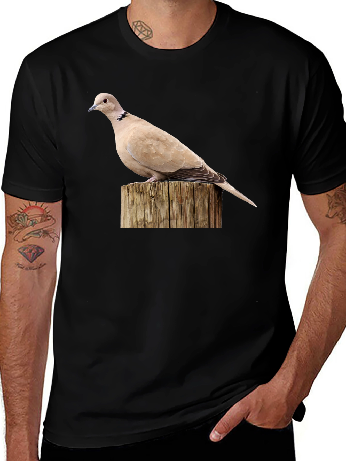 Variant 19 of Dove on Wood Graphic Tee - Black