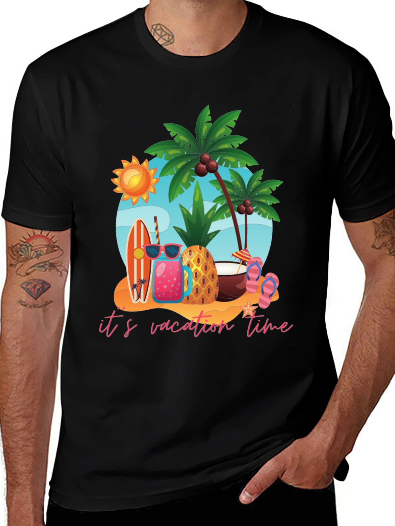 Variant 3 of It's Vacation Time Black Cotton T-Shirt