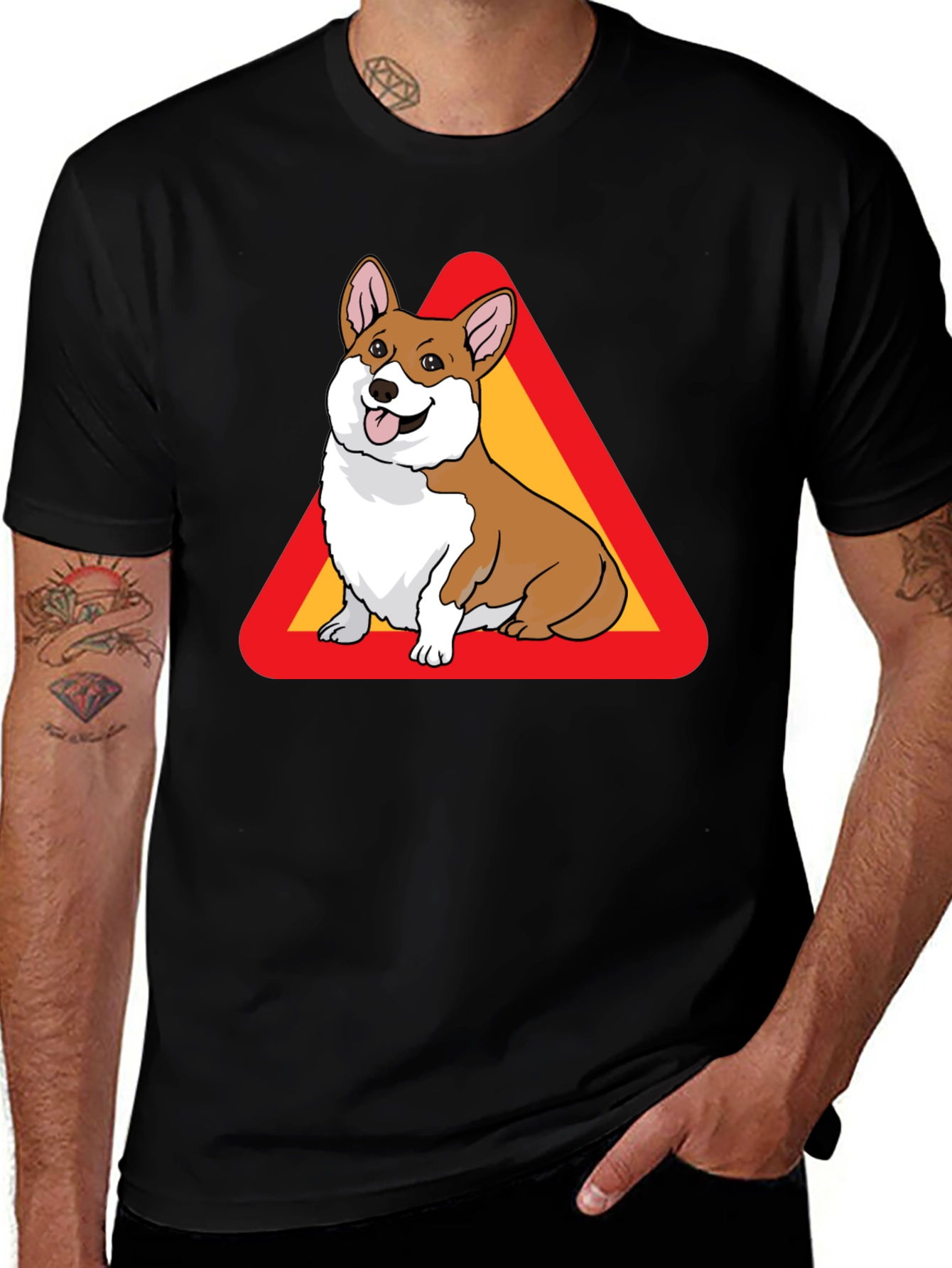 Variant 26 of Corgi Warning Sign Black T-Shirt