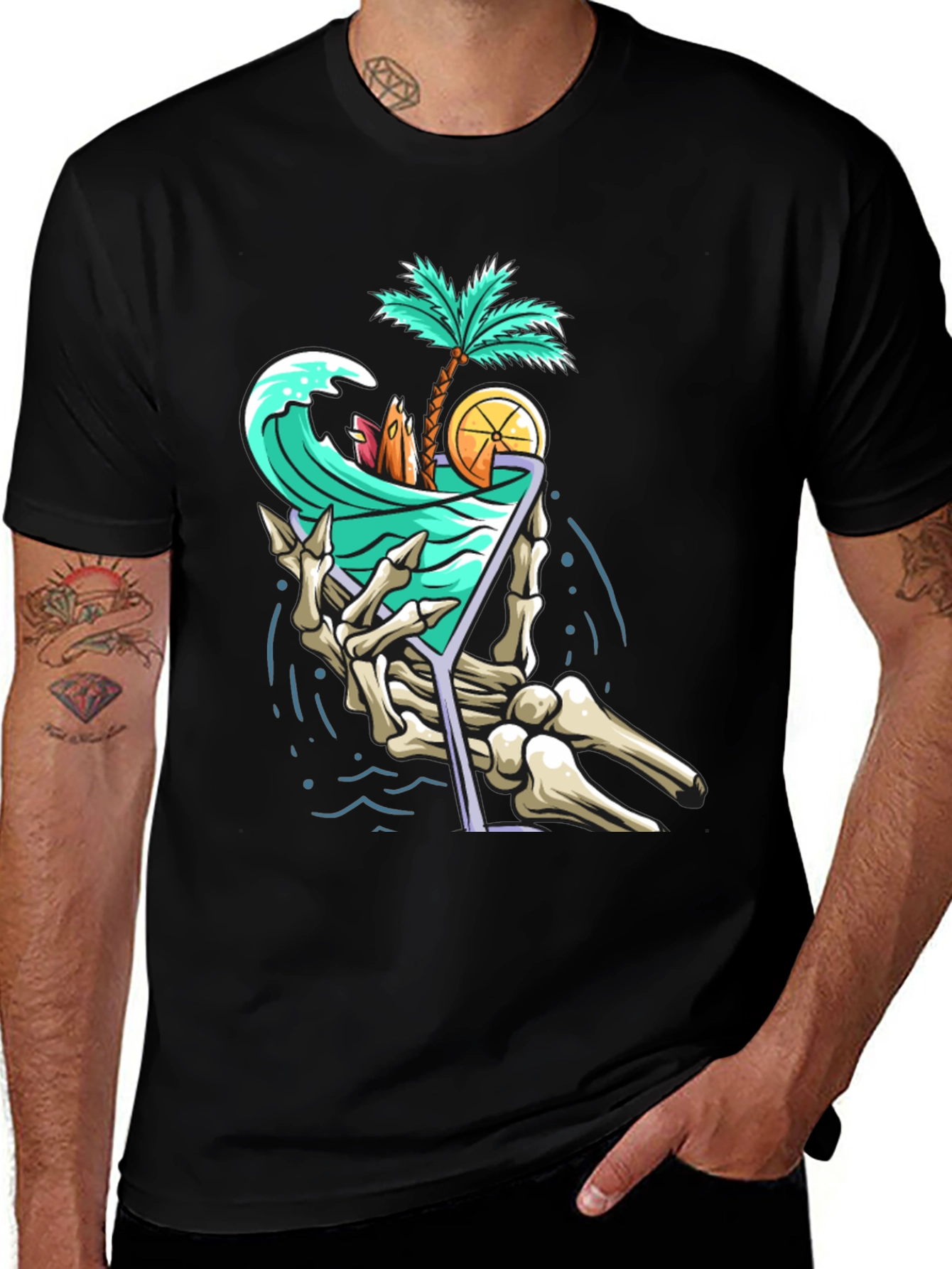 Variant 15 of Tropical Skeleton Hand Cocktail Graphic Tee