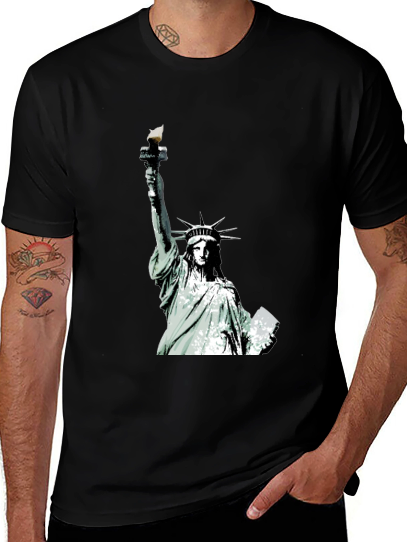 Variant 19 of Statue of Liberty Graphic Tee - Black Cotton T-Shirt