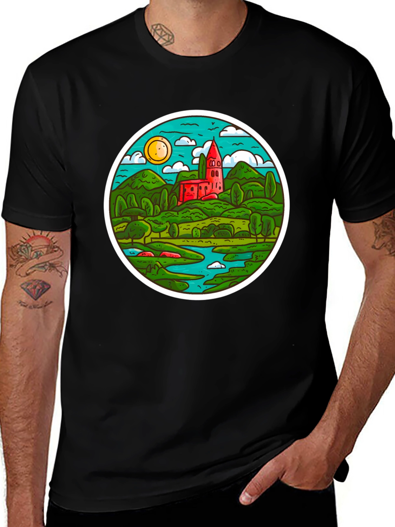 Variant 11 of Scenic Landscape T-Shirt - Round Design