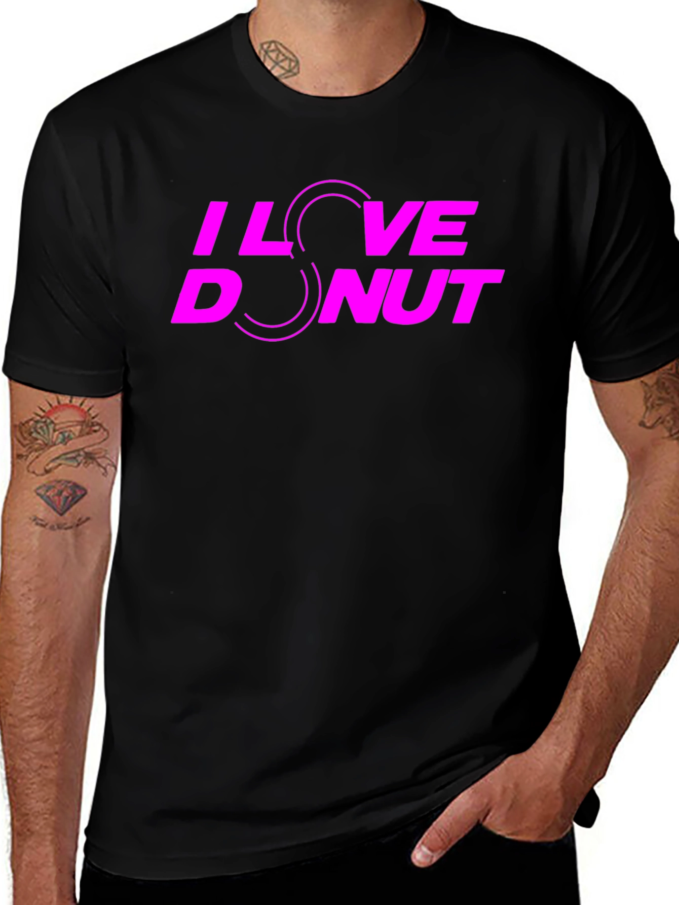 I Love Donuts Graphic Tee - Pink on Black