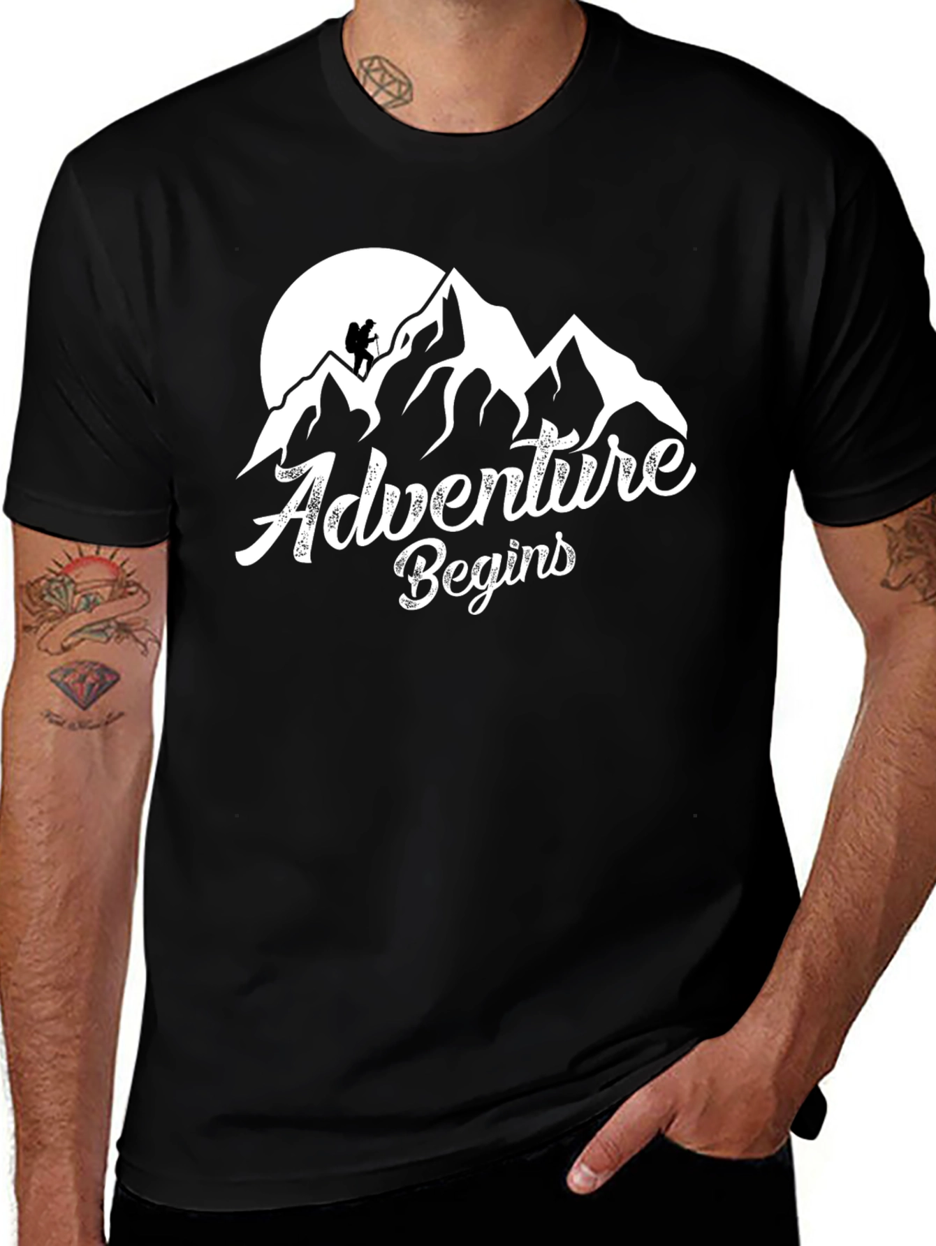 Variant 27 of Adventure Begins Mountain Graphic Tee - Black