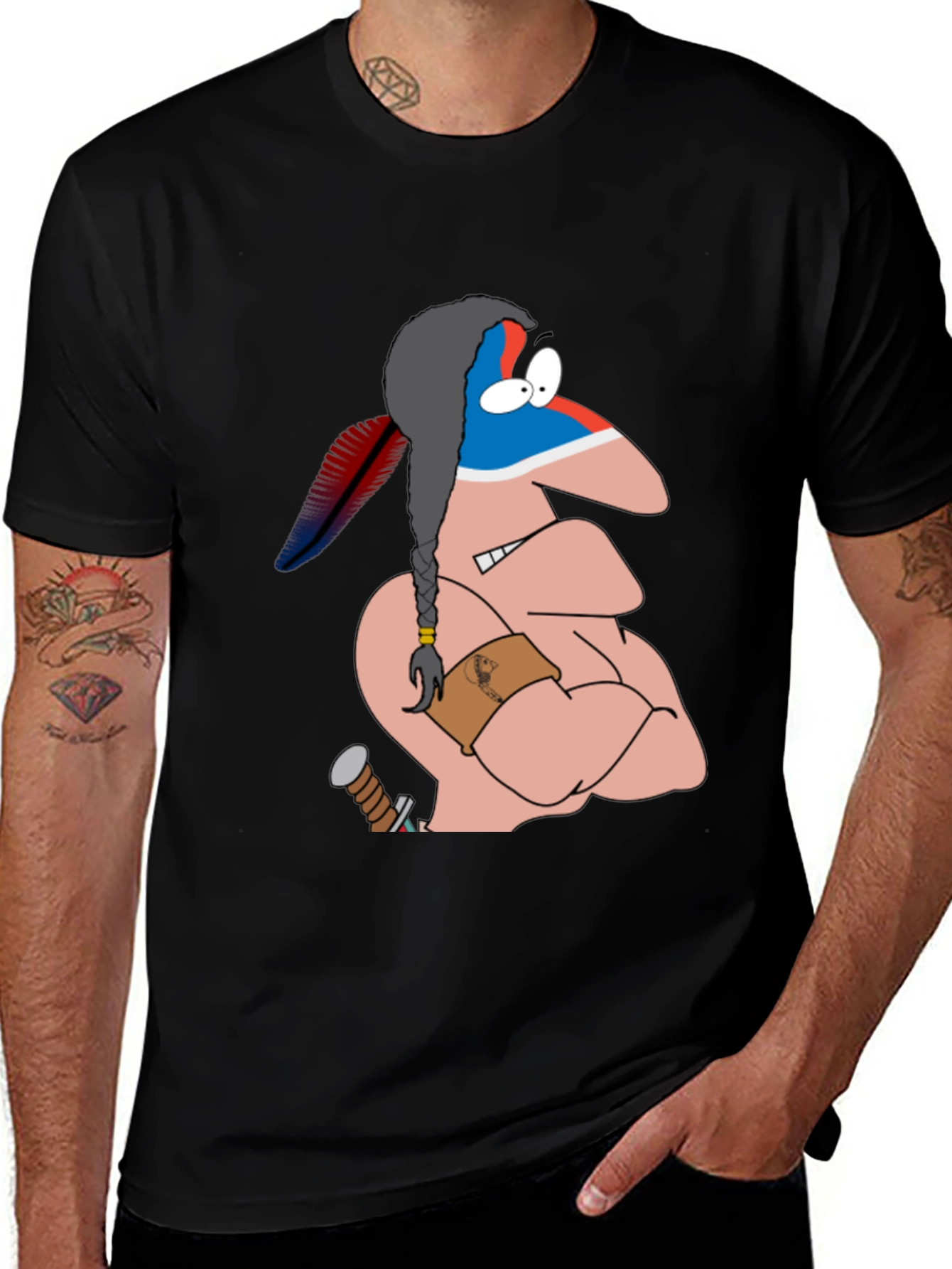 Variant 2 of Cartoon Indian Graphic Black T-Shirt