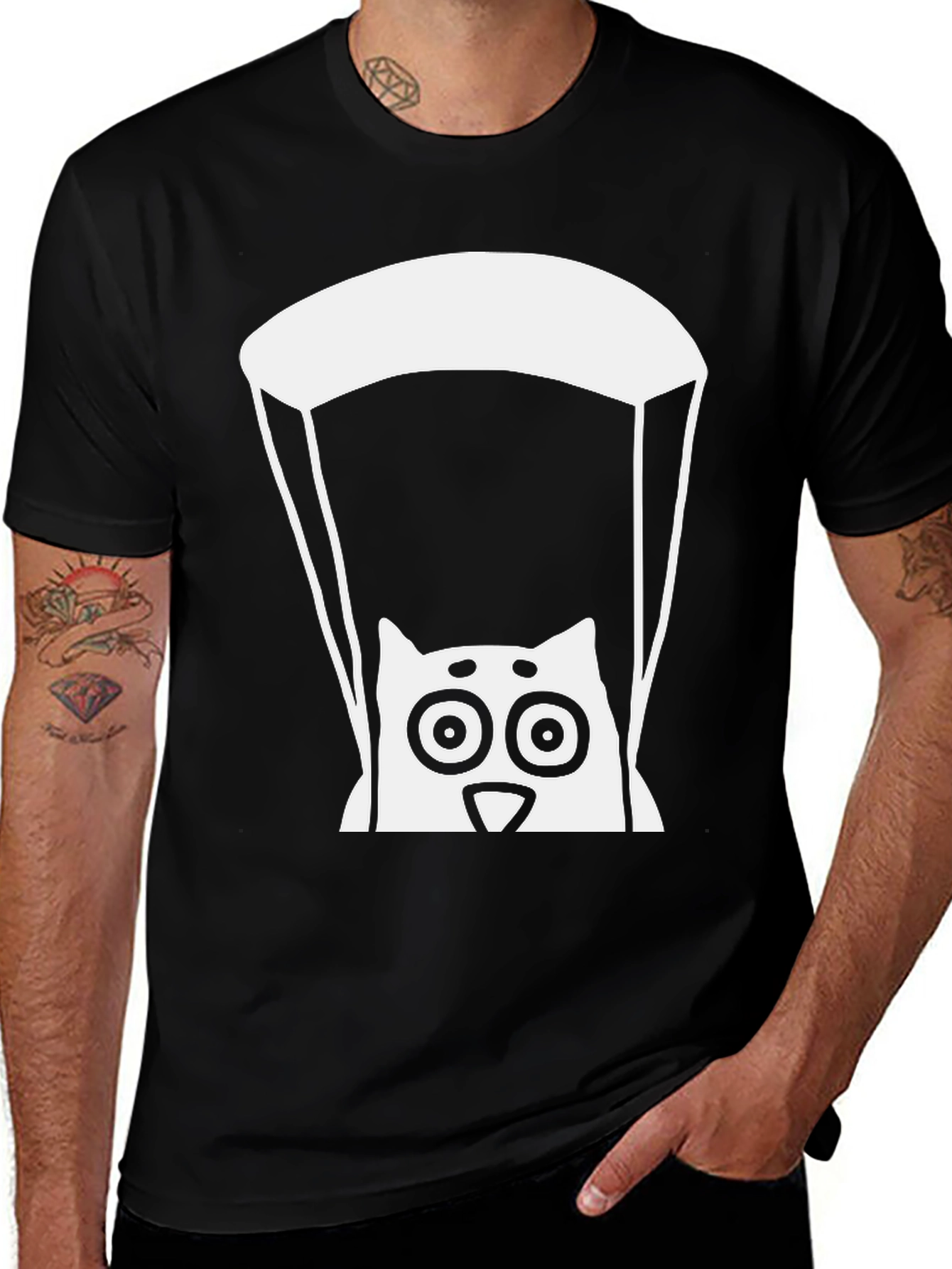 Variant 8 of Cat Parachute Graphic Tee - Black Cotton T-Shirt