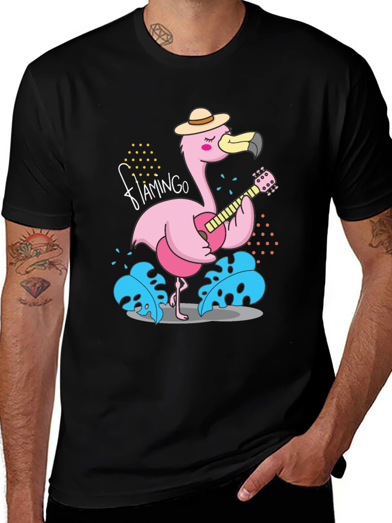 Variant 3 of Flamingo Guitarist Black T-Shirt