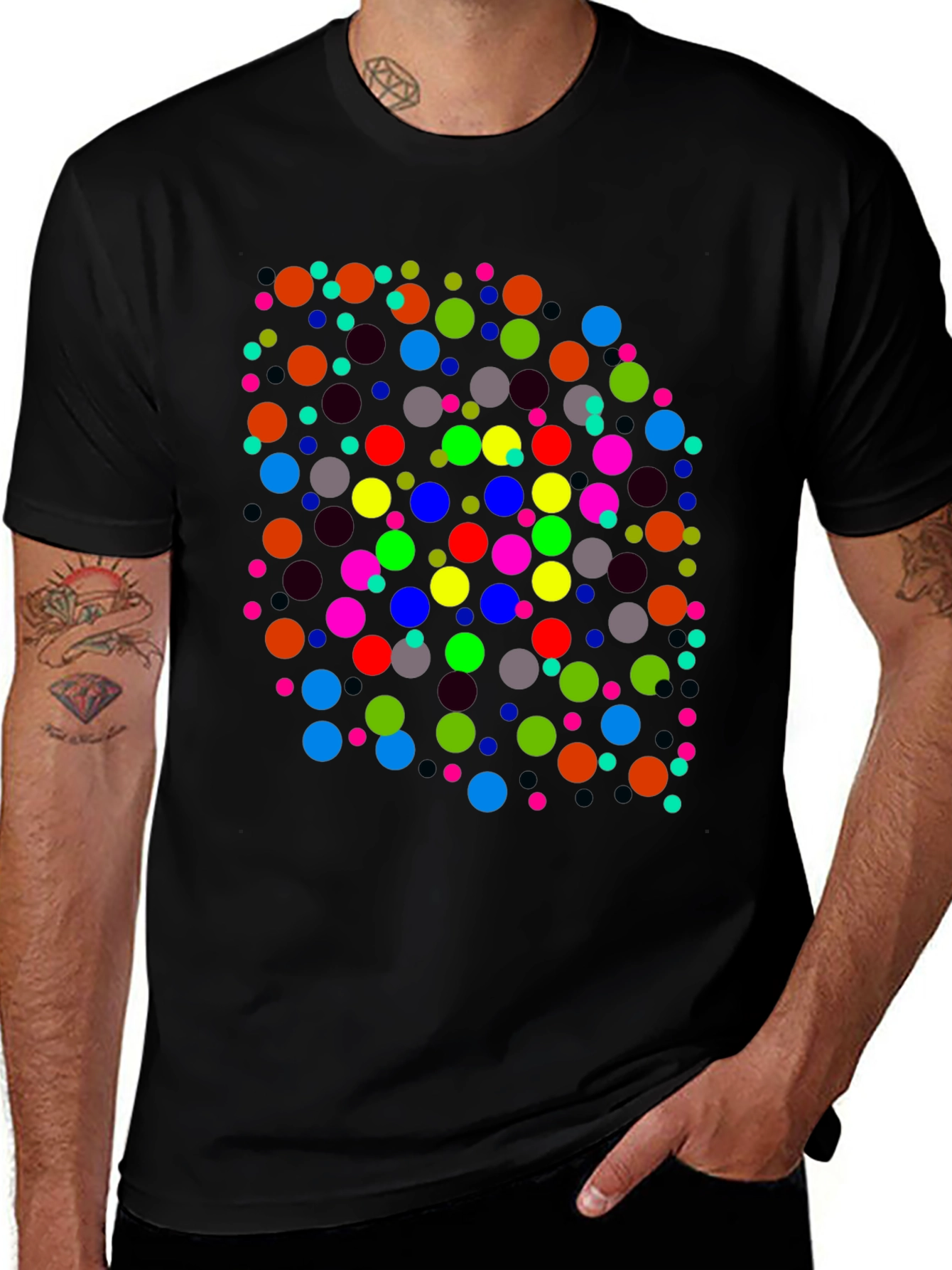 Variant 26 of Colorful Dots Black T-Shirt
