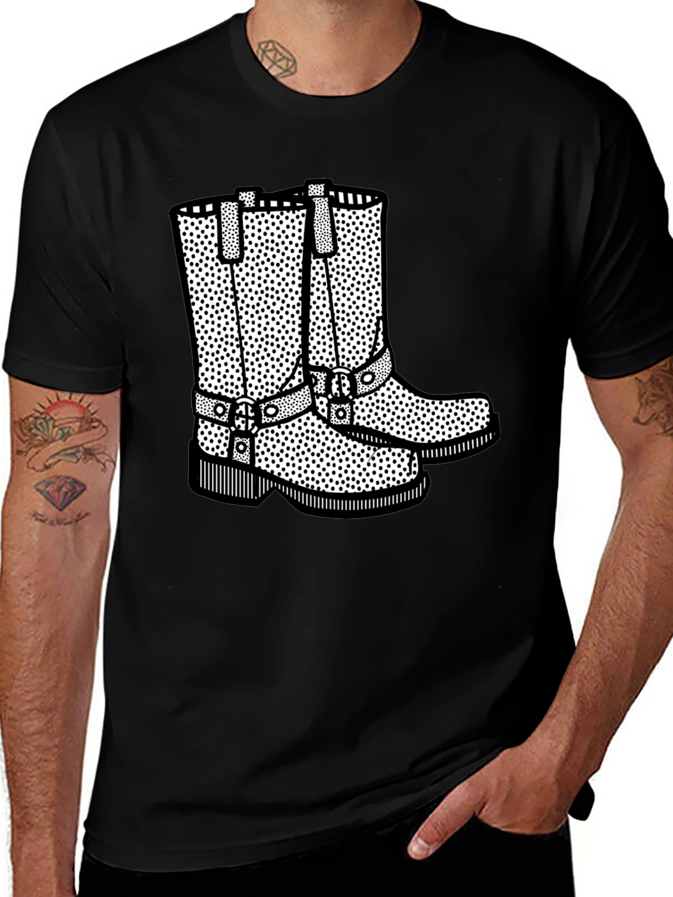 Cowboy Boot Graphic Print Black T-Shirt