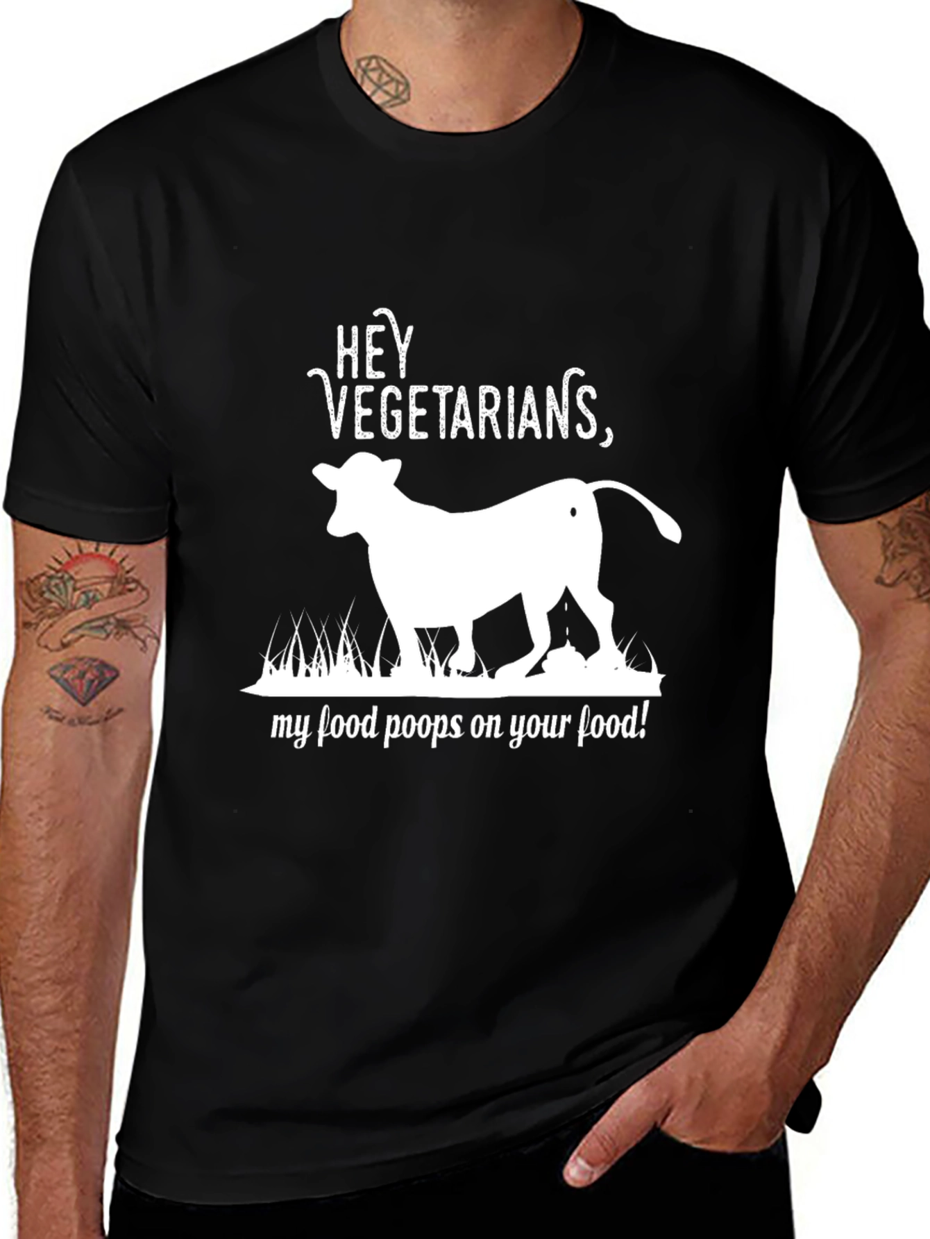 Variant 15 of Hey Vegetarians, Funny Slogan T-Shirt