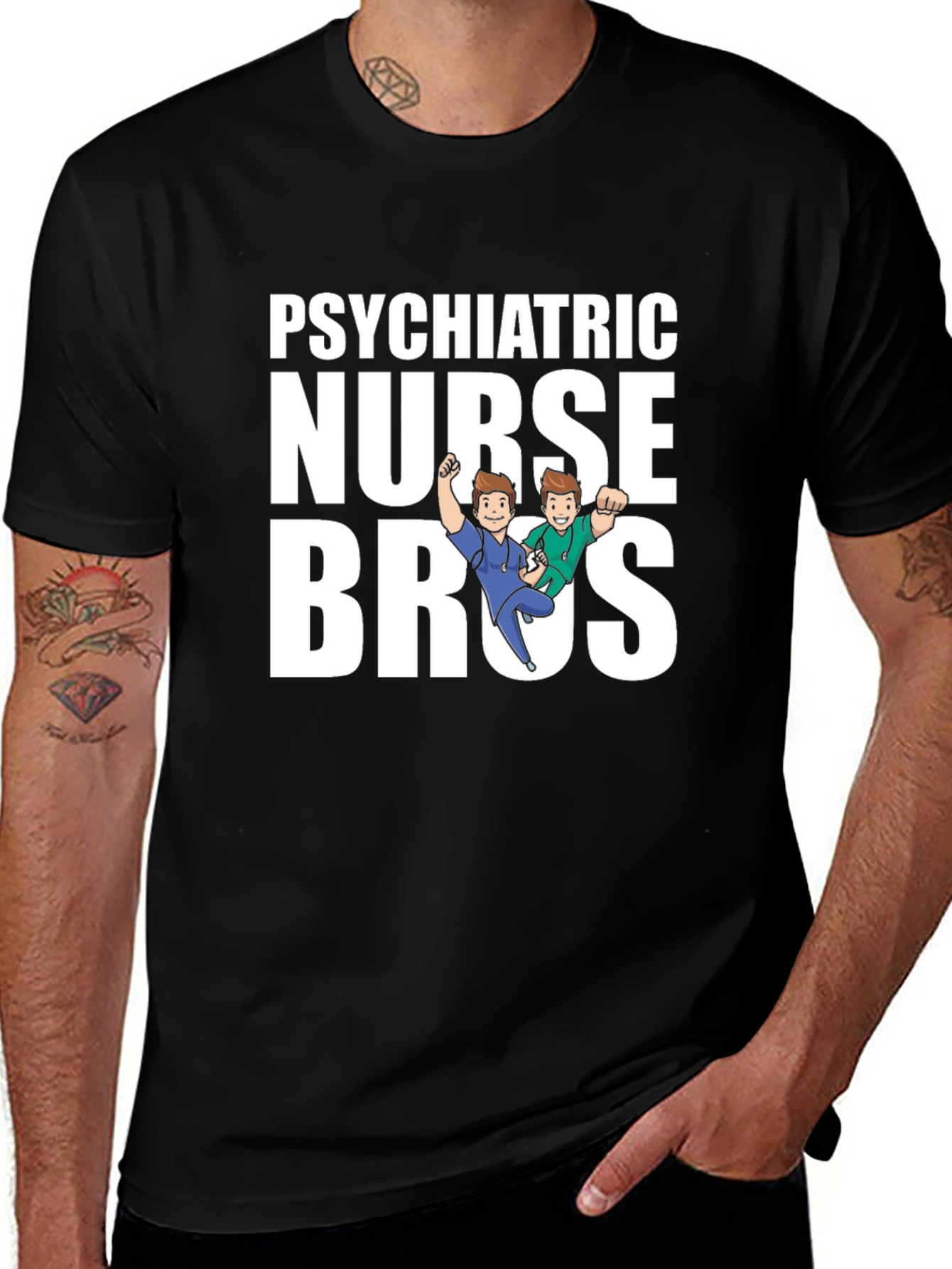 Variant 22 of Psychiatric Nurse Bros Graphic Tee - Black