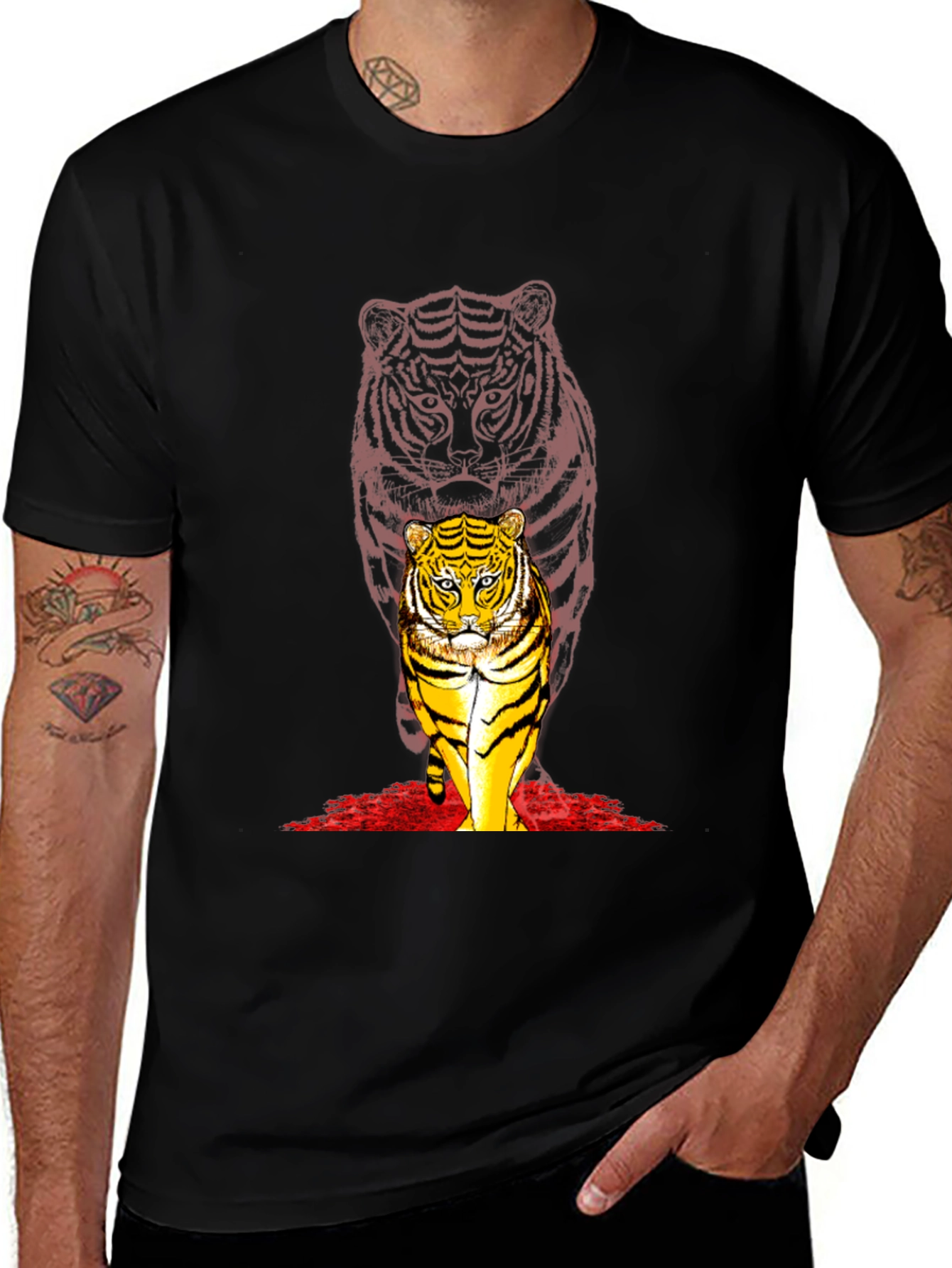 Variant 21 of Tiger Graphic Black T-Shirt - Bold Animal Print