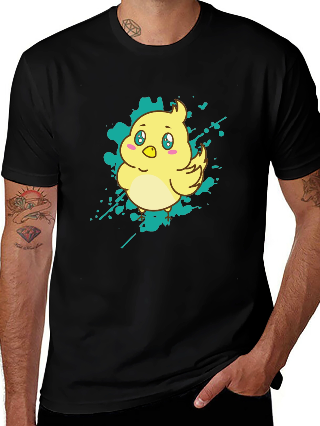 Variant 26 of Cute Cartoon Chick Graphic Tee - Black Cotton T-Shirt