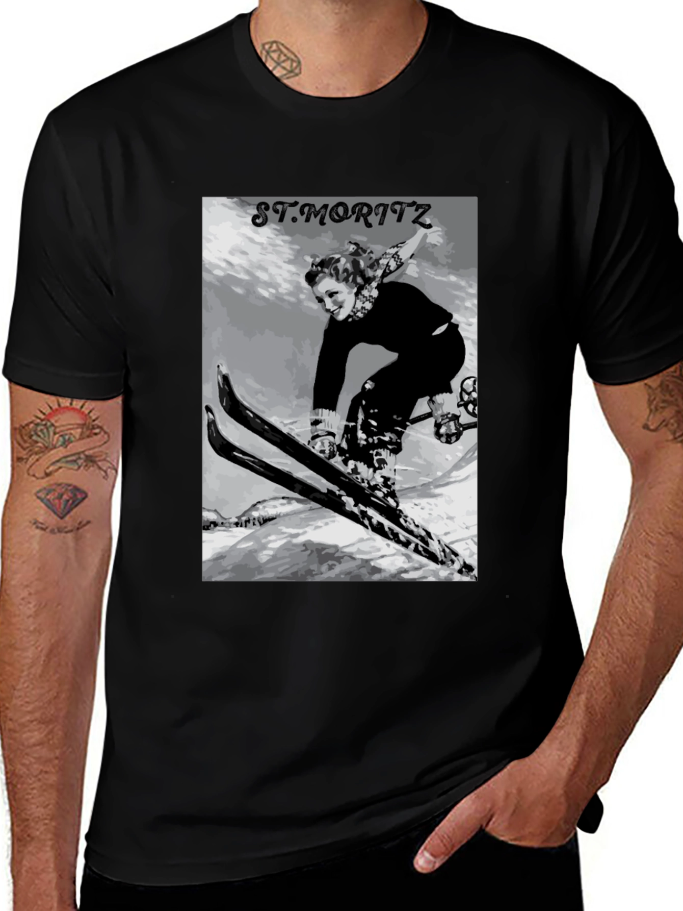 Variant 2 of Vintage St. Moritz Skiing Graphic Tee