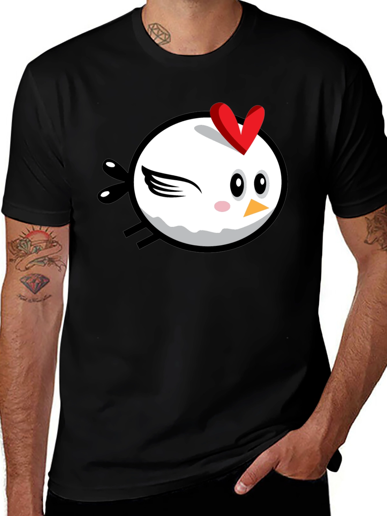 Variant 13 of Cute Cartoon Chicken Graphic Tee - Black