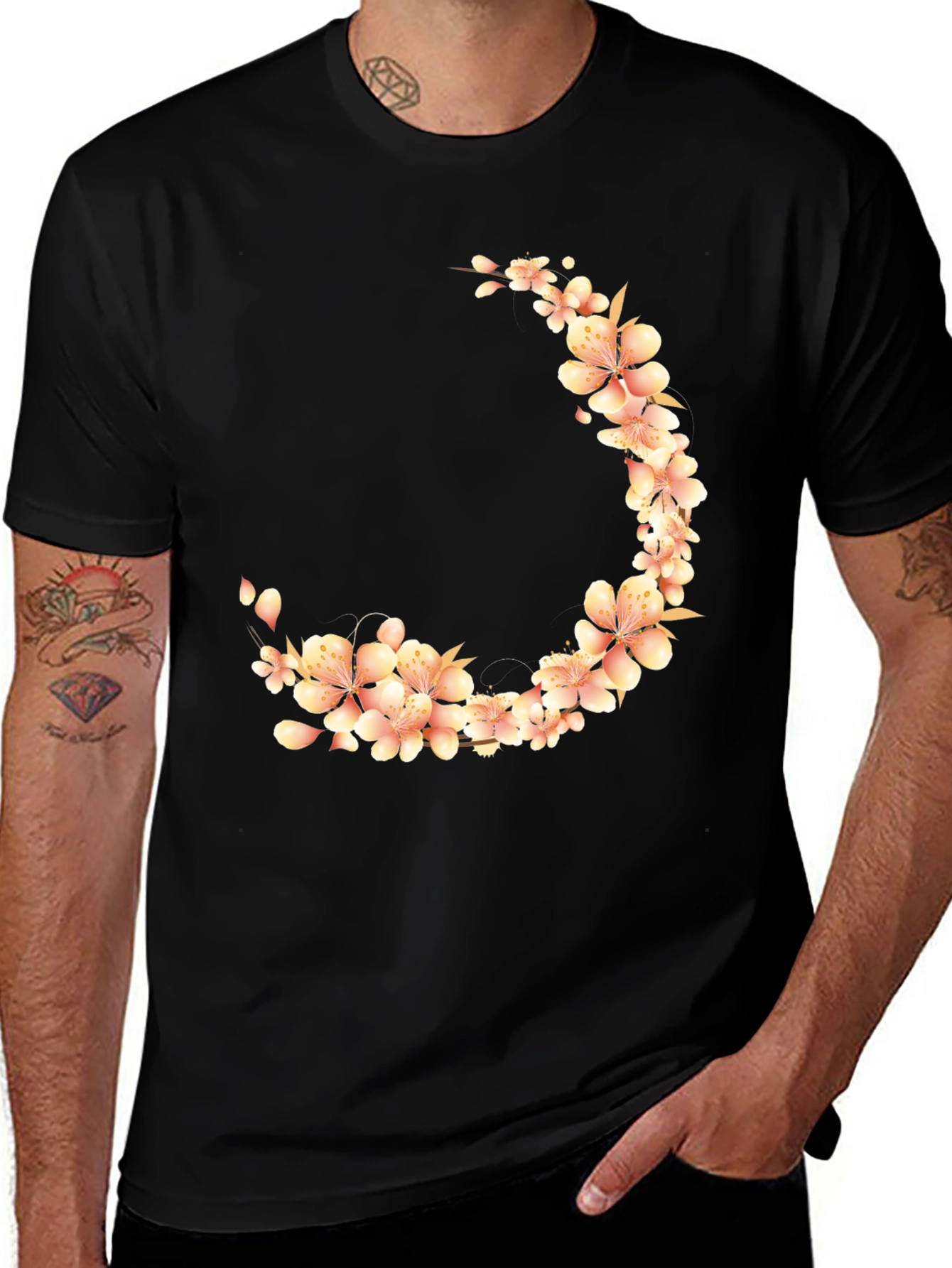 Variant 26 of Floral Crescent Black T-Shirt