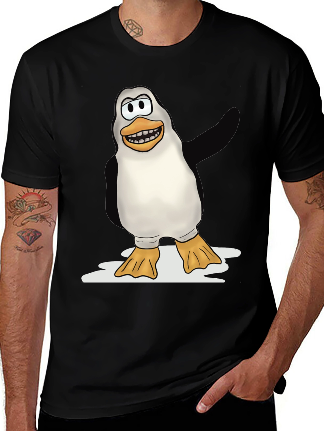 Variant 20 of Cartoon Penguin Graphic T-Shirt - Black