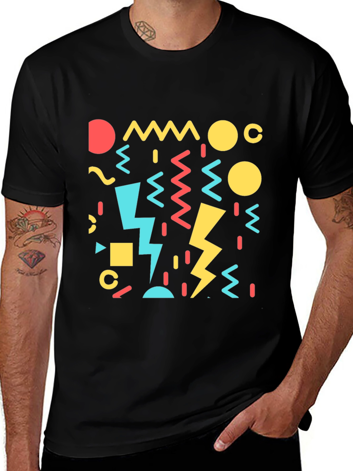 Variant 30 of Retro 90s Geometric Pattern Black T-Shirt