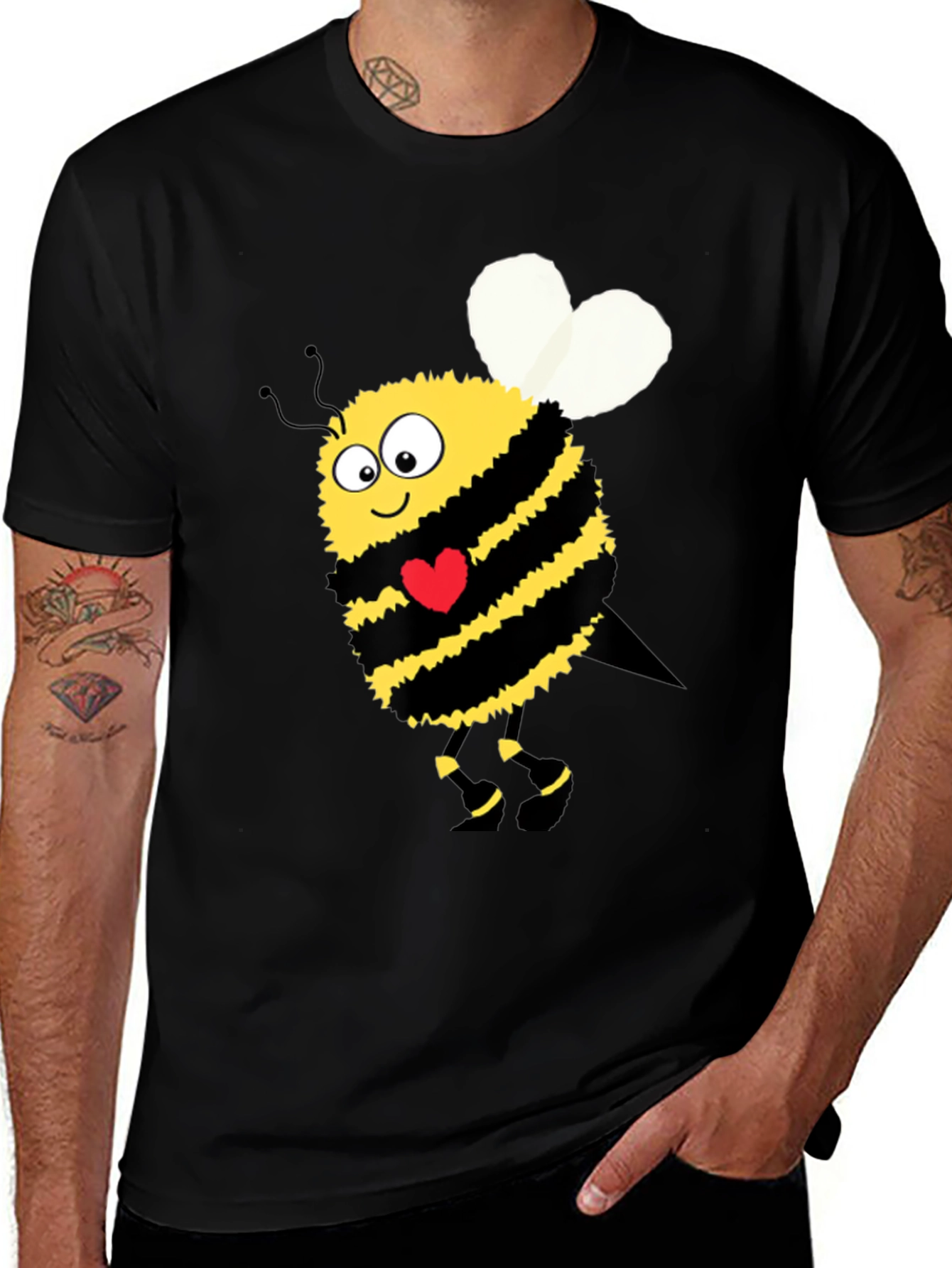 Variant 16 of Cute Bee Holding Heart Black T-Shirt