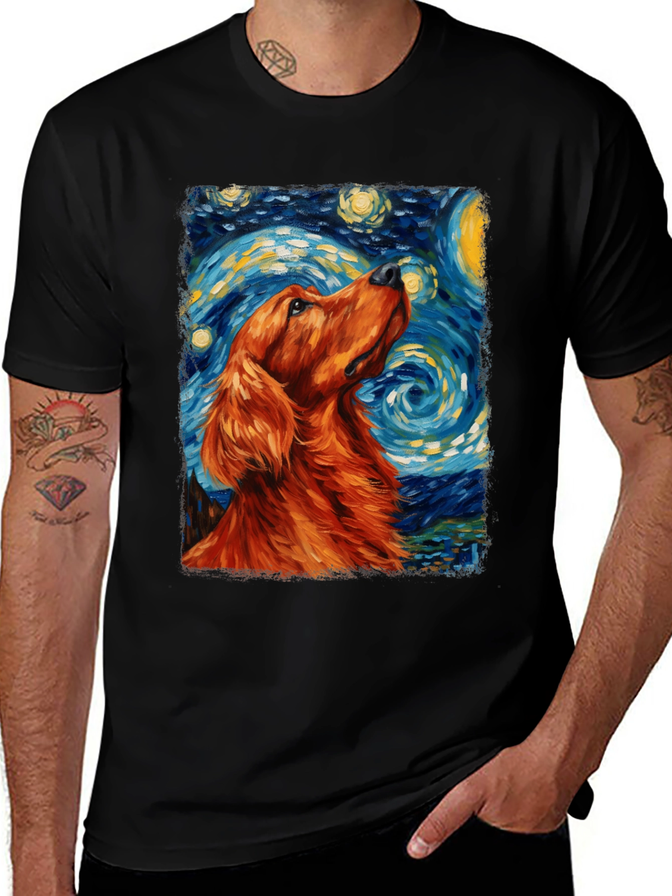 Variant 8 of Starry Night Dog T-Shirt - Artistic Pet Lover Tee