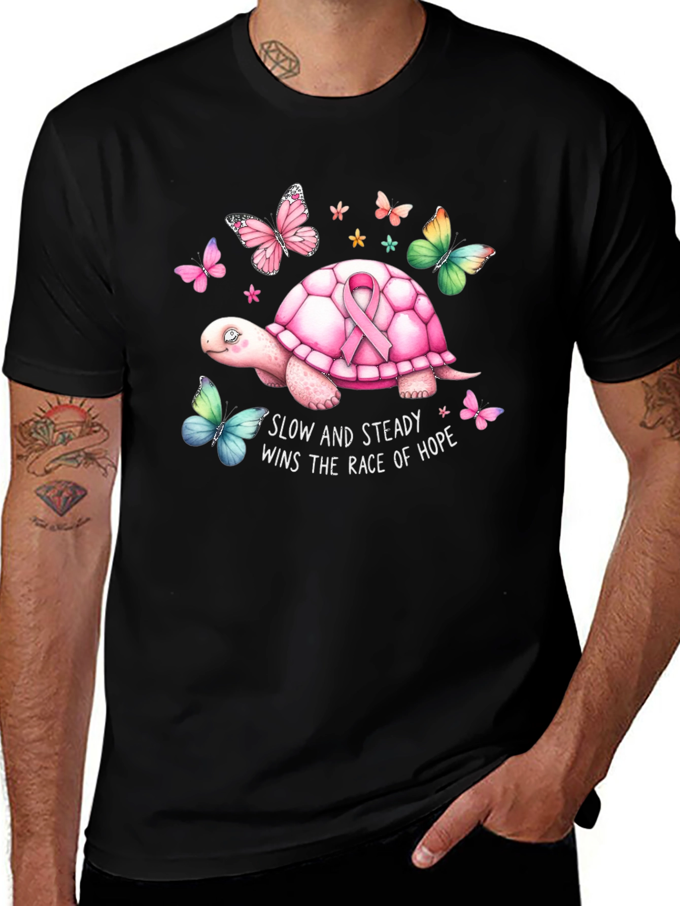Slow and Steady Turtle Breast Cancer Awareness T-Shirt