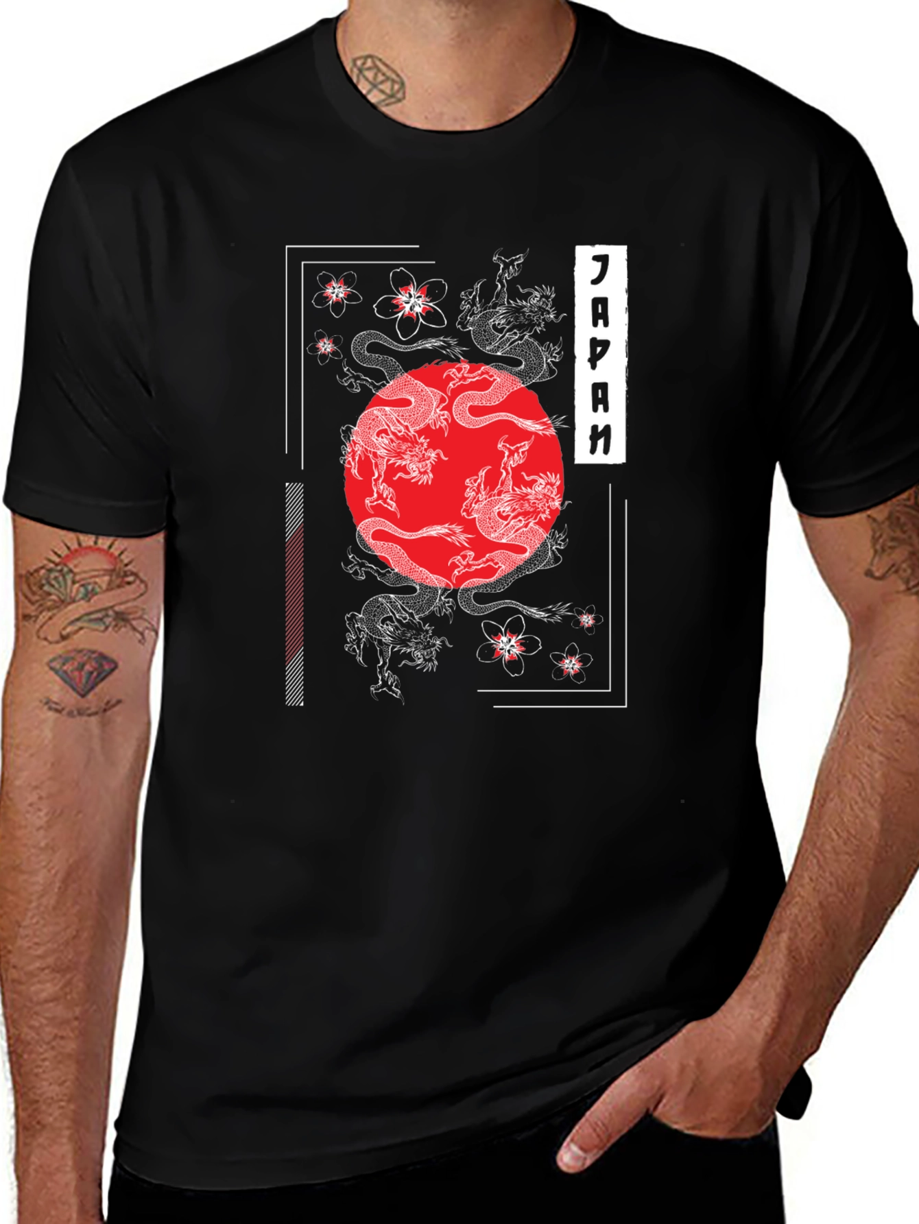 Variant 19 of Japanese Dragon & Cherry Blossom Graphic T-Shirt