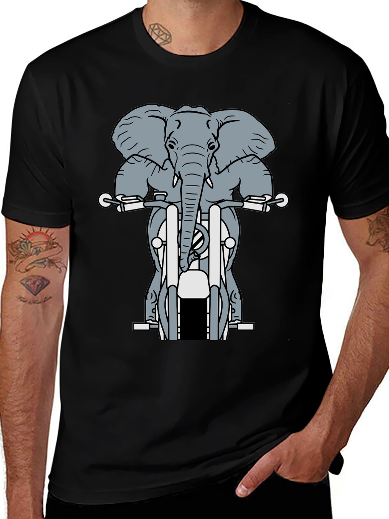 Variant 5 of Elephant Rider Graphic Tee - Cool Biker Style