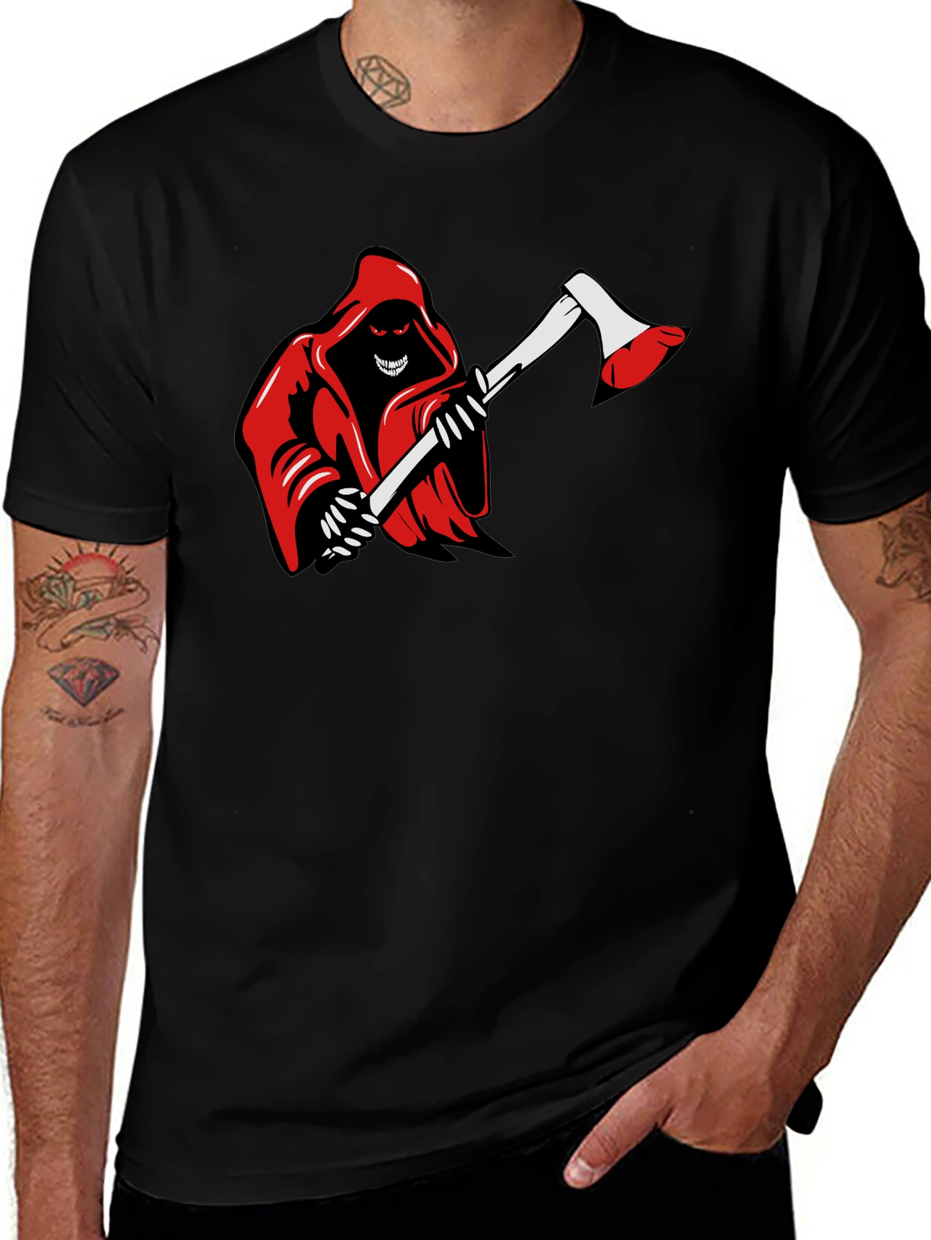Variant 27 of Grim Reaper Axe Graphic Tee - Black Cotton T-Shirt